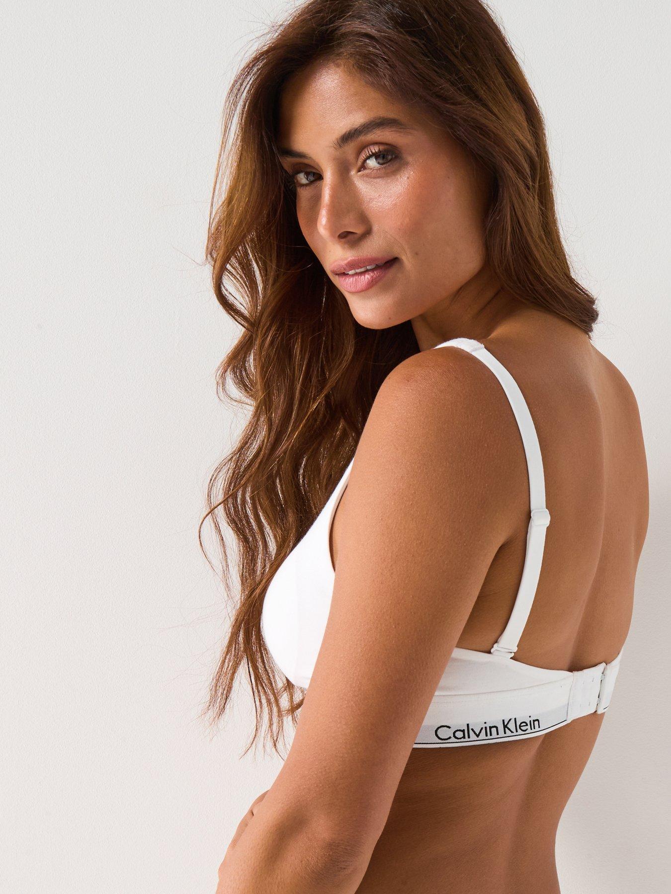 Image 2 of 6 of Calvin Klein Womens Lightly Lined Non-Wired Logo Band Bralette - White