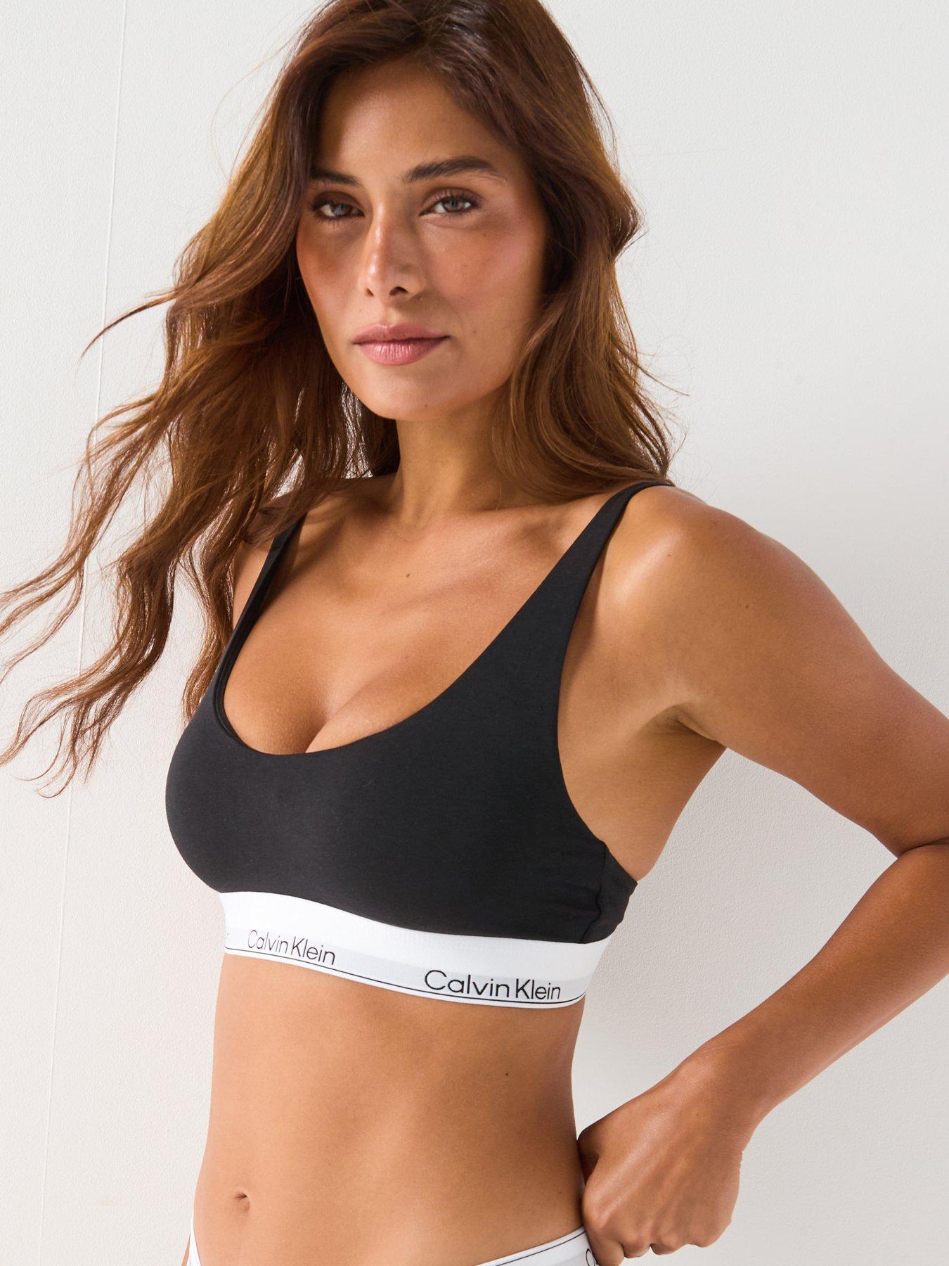 Image 1 of 6 of Calvin Klein Womens Lightly Lined Non-Wired Logo Band Bralette - Black