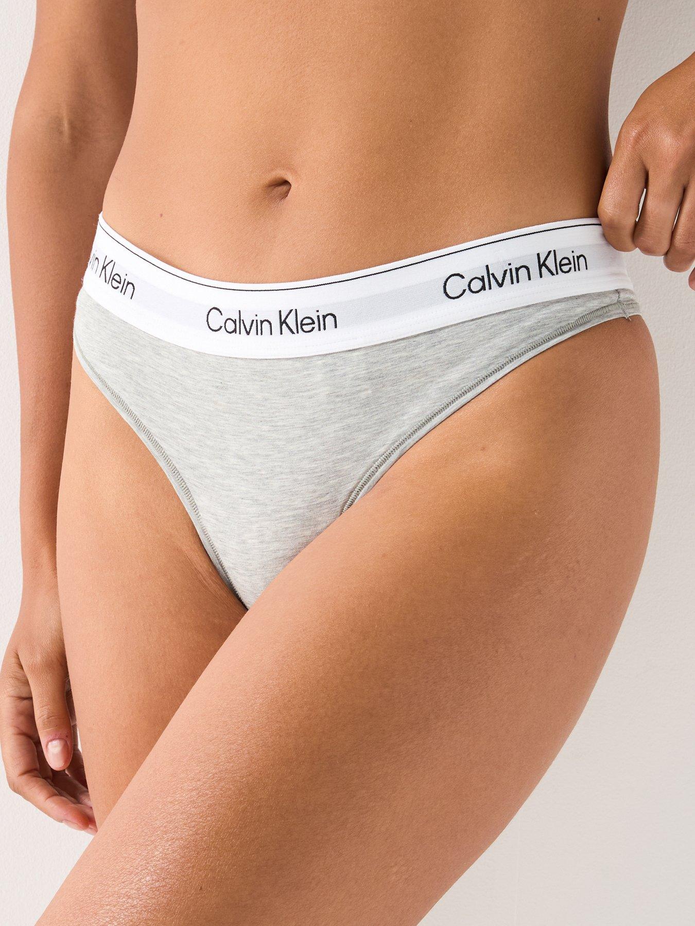 Image 1 of 6 of Calvin Klein Womens CK underwear Co ord Stretch Logo Waist Thong - Grey
