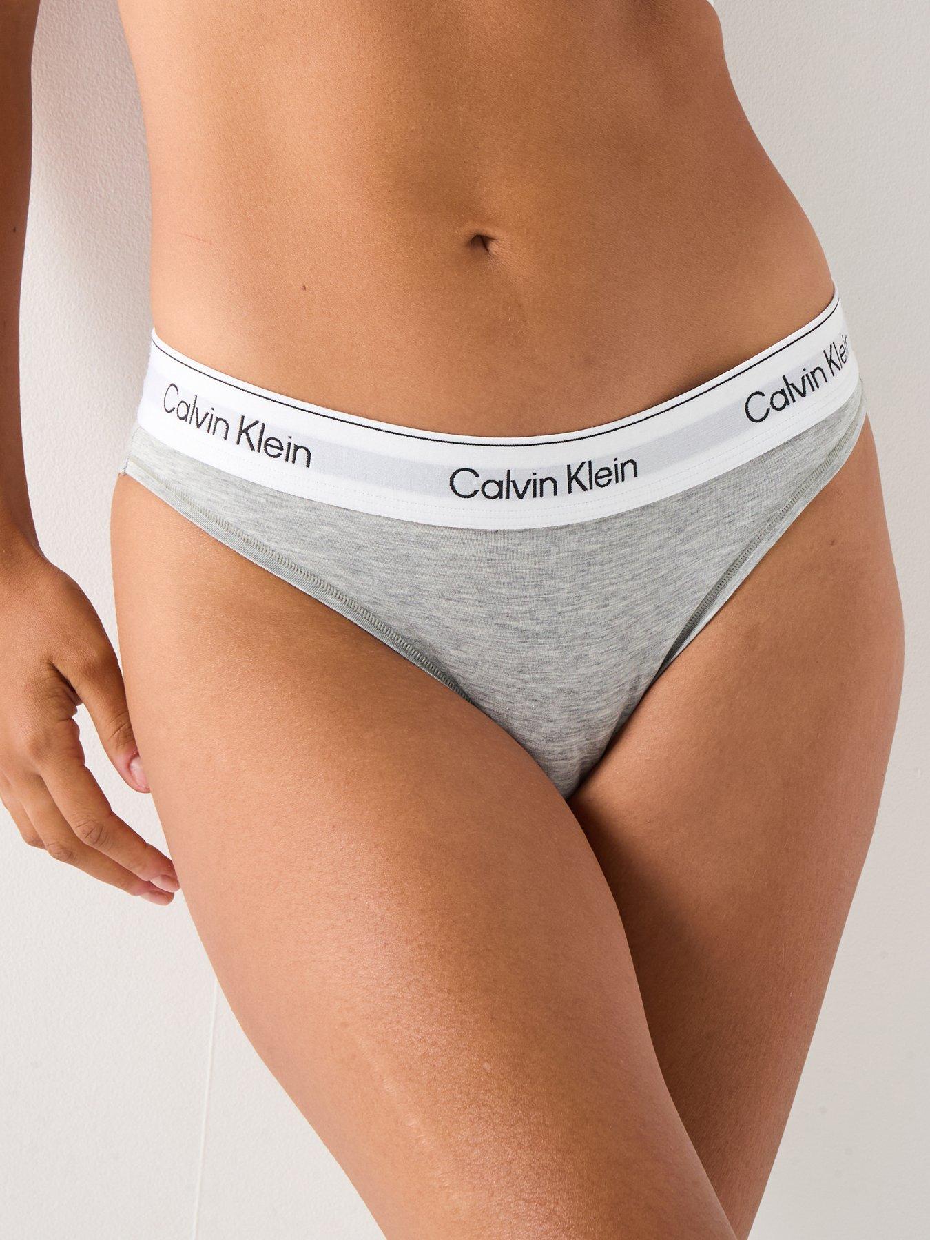 Image 1 of 6 of Calvin Klein Womens Wide Logo Waistband Stretch Bikini Briefs - Grey Heather