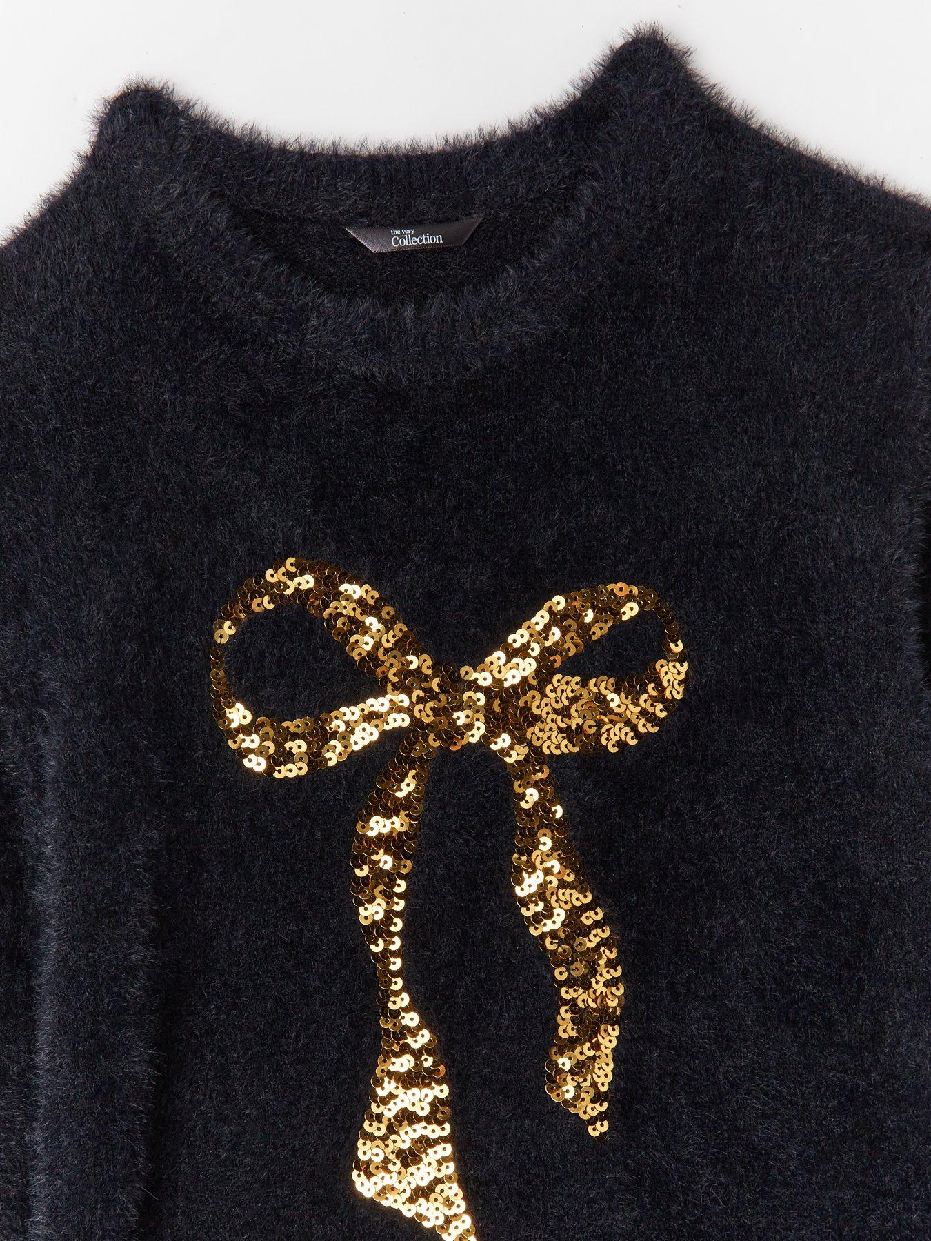 the-very-collection-girls-sequin-bow-fluffy-jumper-blackoutfit