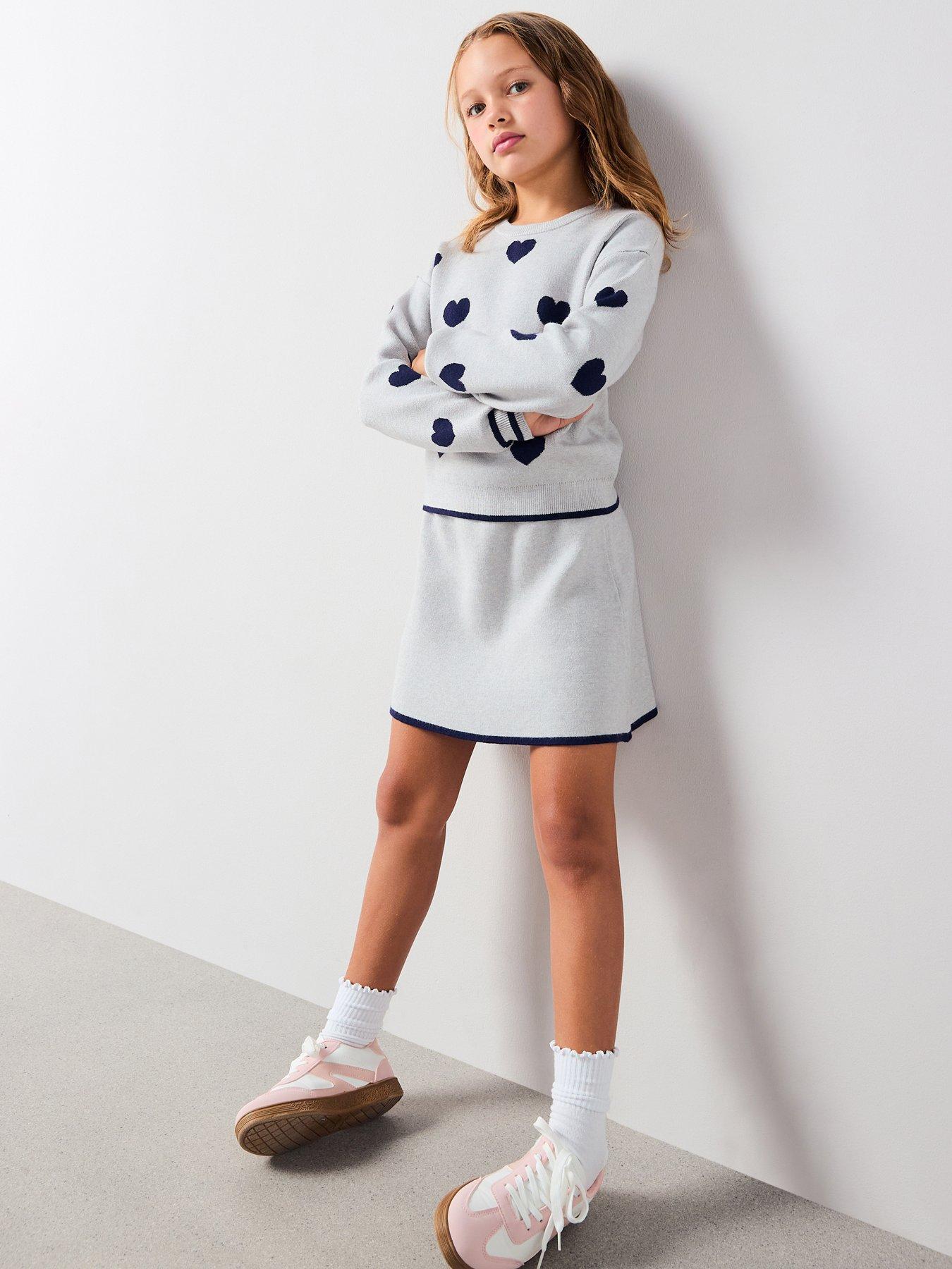 the-very-collection-girls-heart-print-knitted-jumper-and-skirt-set-grey