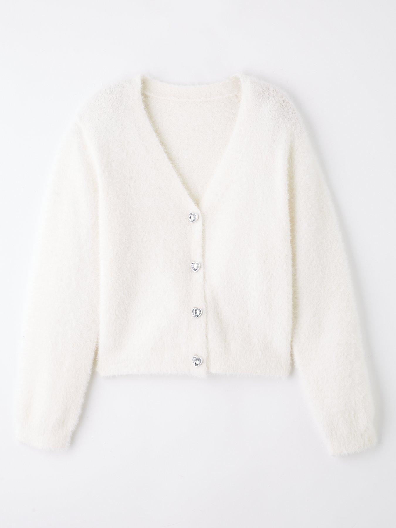 the-very-collection-girls-fluffy-with-diamante-buttons-cardigan-cream
