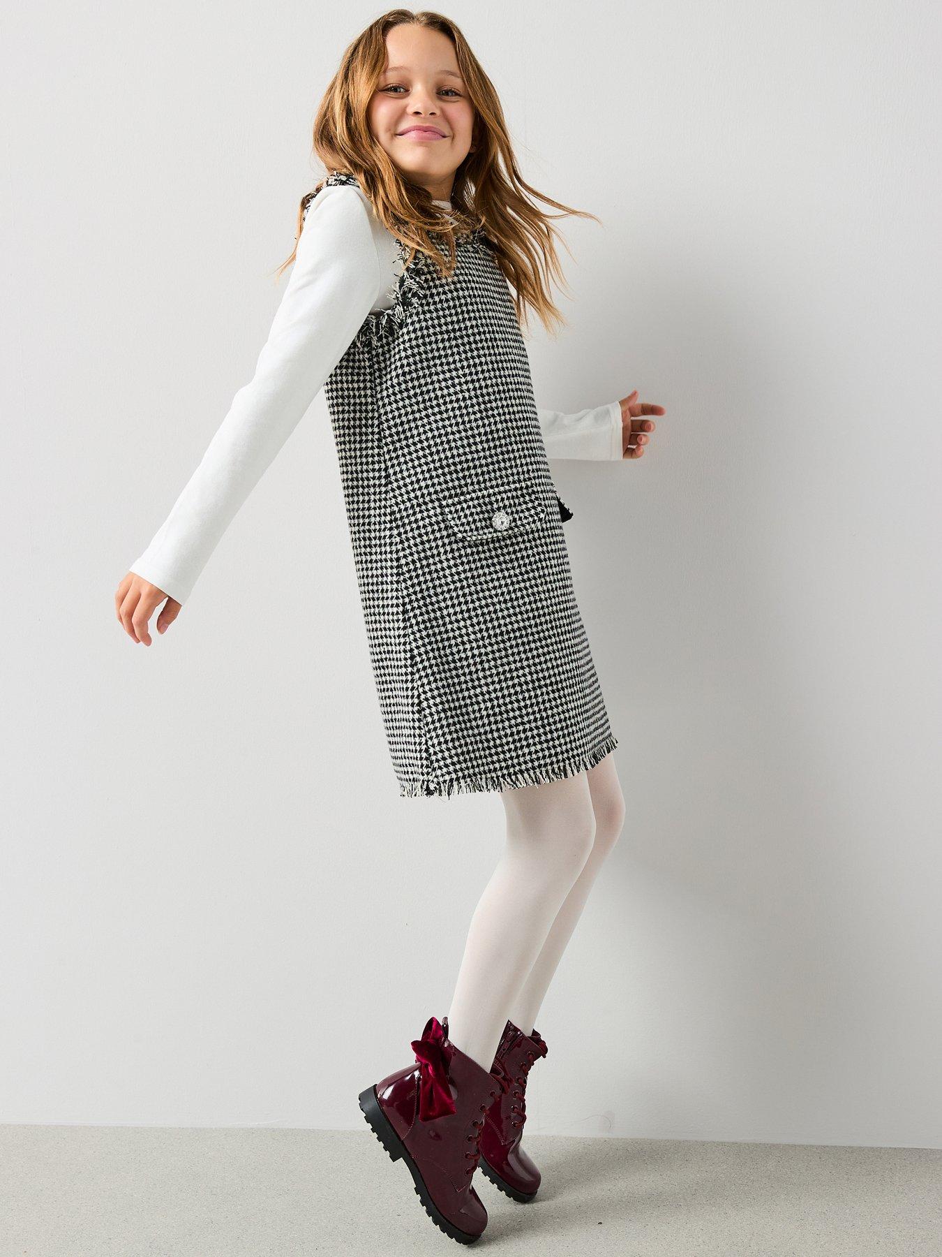 The Very Collection Girls Boucle Pinafore And Shirt Set - Cream