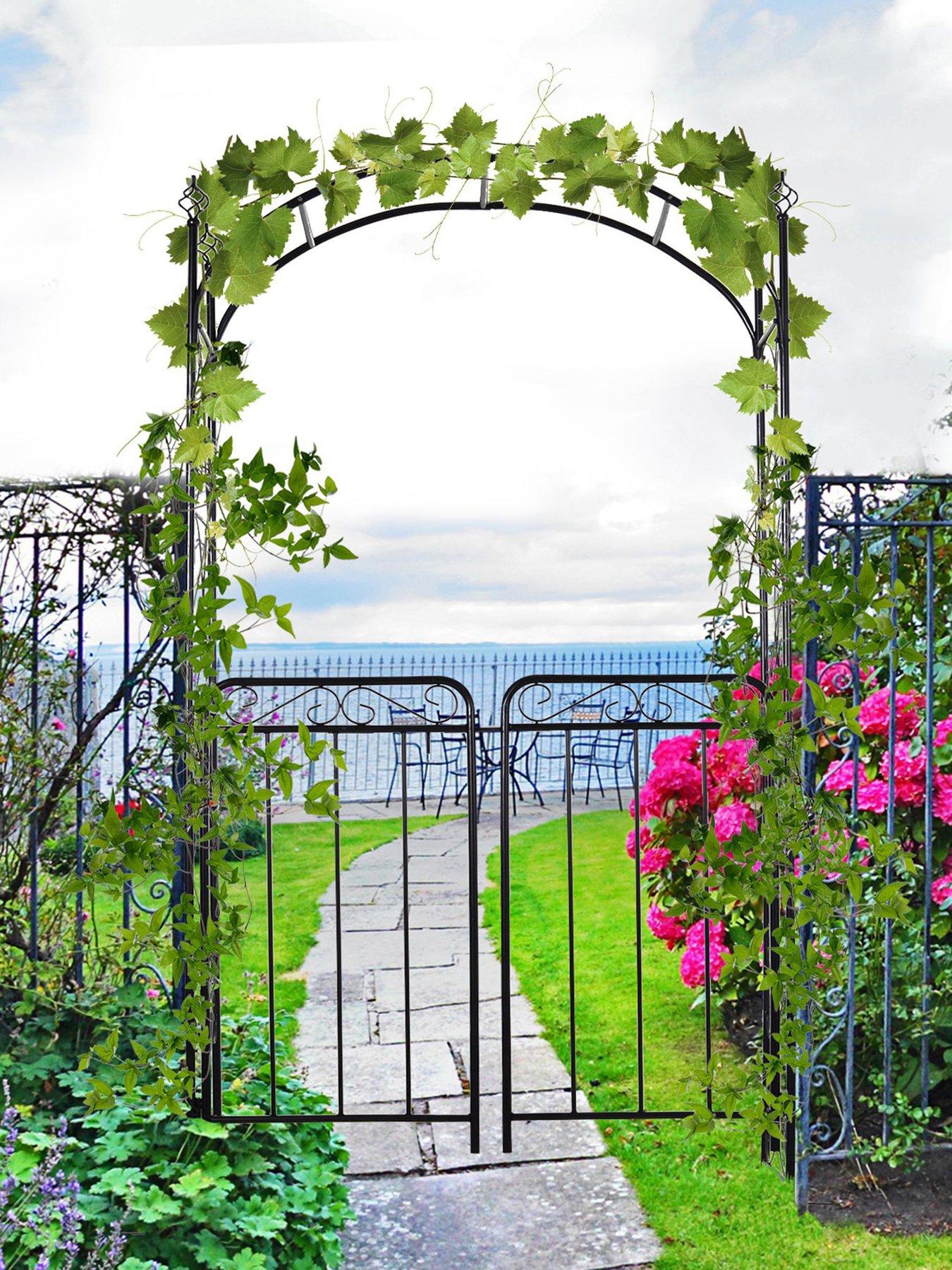 Image 1 of 7 of OutSunny Outsunny Garden Decorative Metal Arch with Gate 108L x 45W x 215Hcm