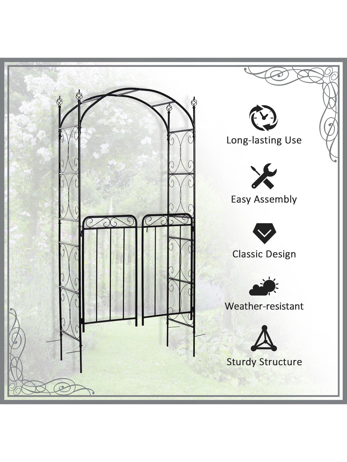 Image 5 of 7 of OutSunny Outsunny Garden Decorative Metal Arch with Gate 108L x 45W x 215Hcm