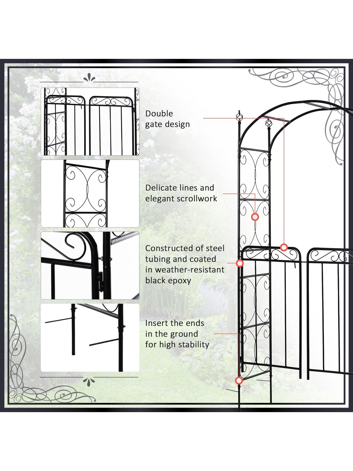 Image 6 of 7 of OutSunny Outsunny Garden Decorative Metal Arch with Gate 108L x 45W x 215Hcm