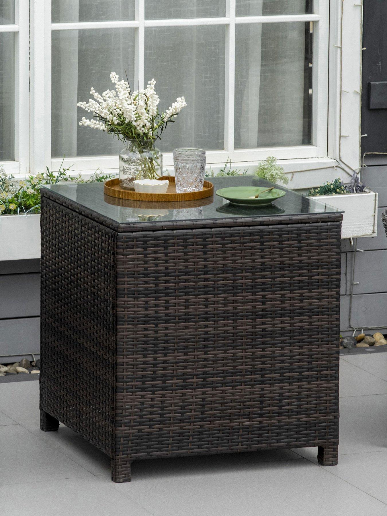 undefined Outsunny Patio Rattan Side Table, Square Brown