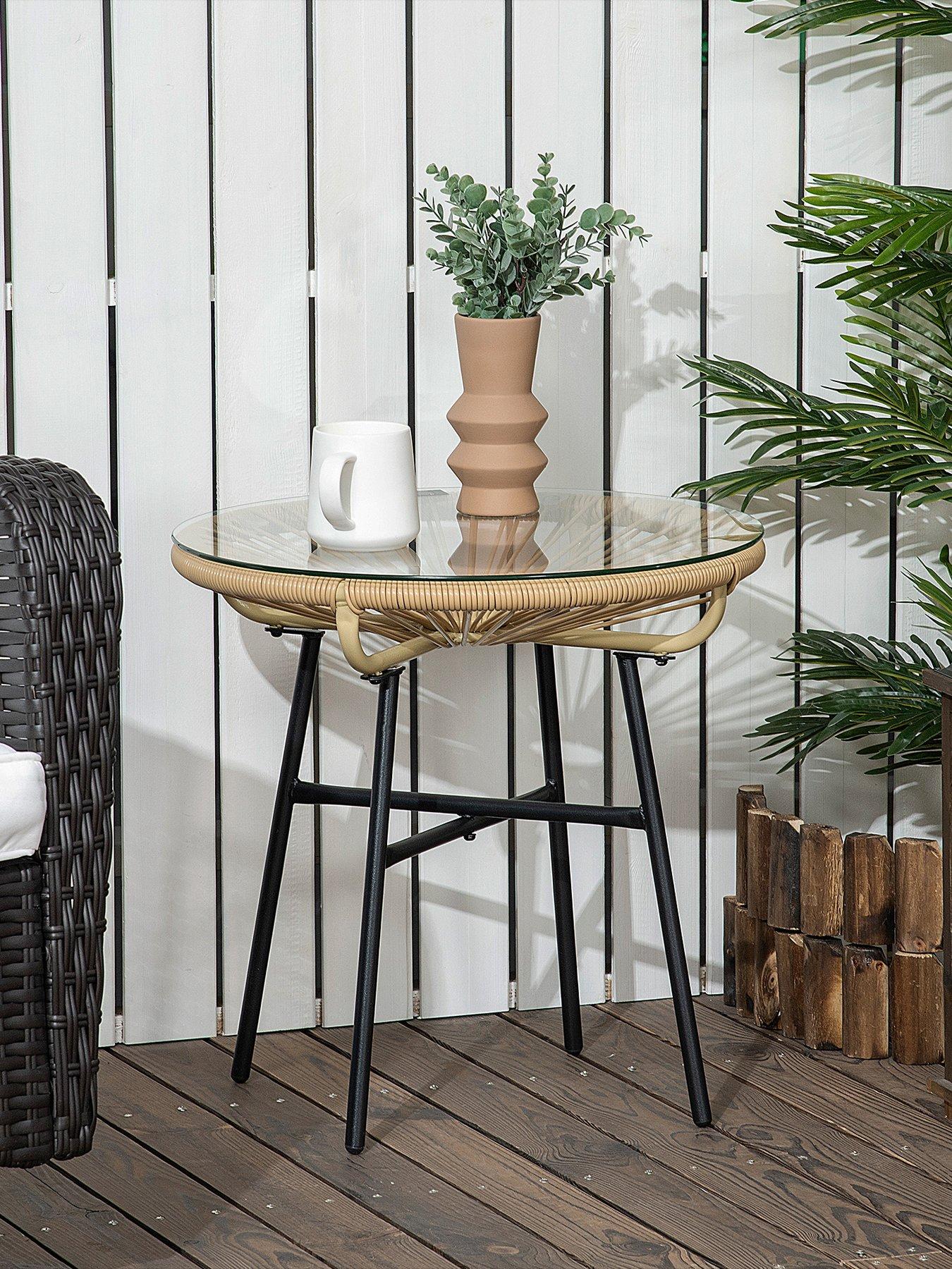 undefined Outsunny Rattan Side Table, Round , Black