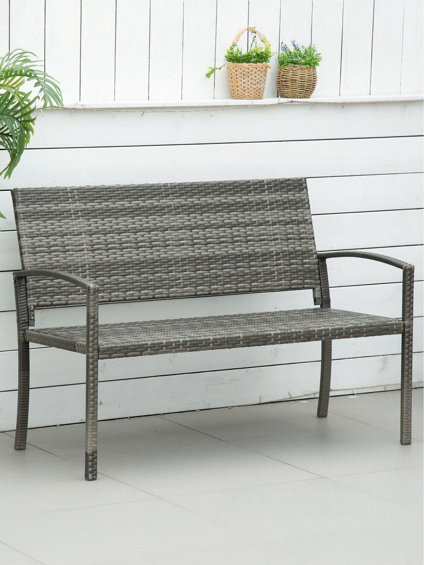 undefined Outsunny Patio Rattan 2 Seater Garden Bench Grey