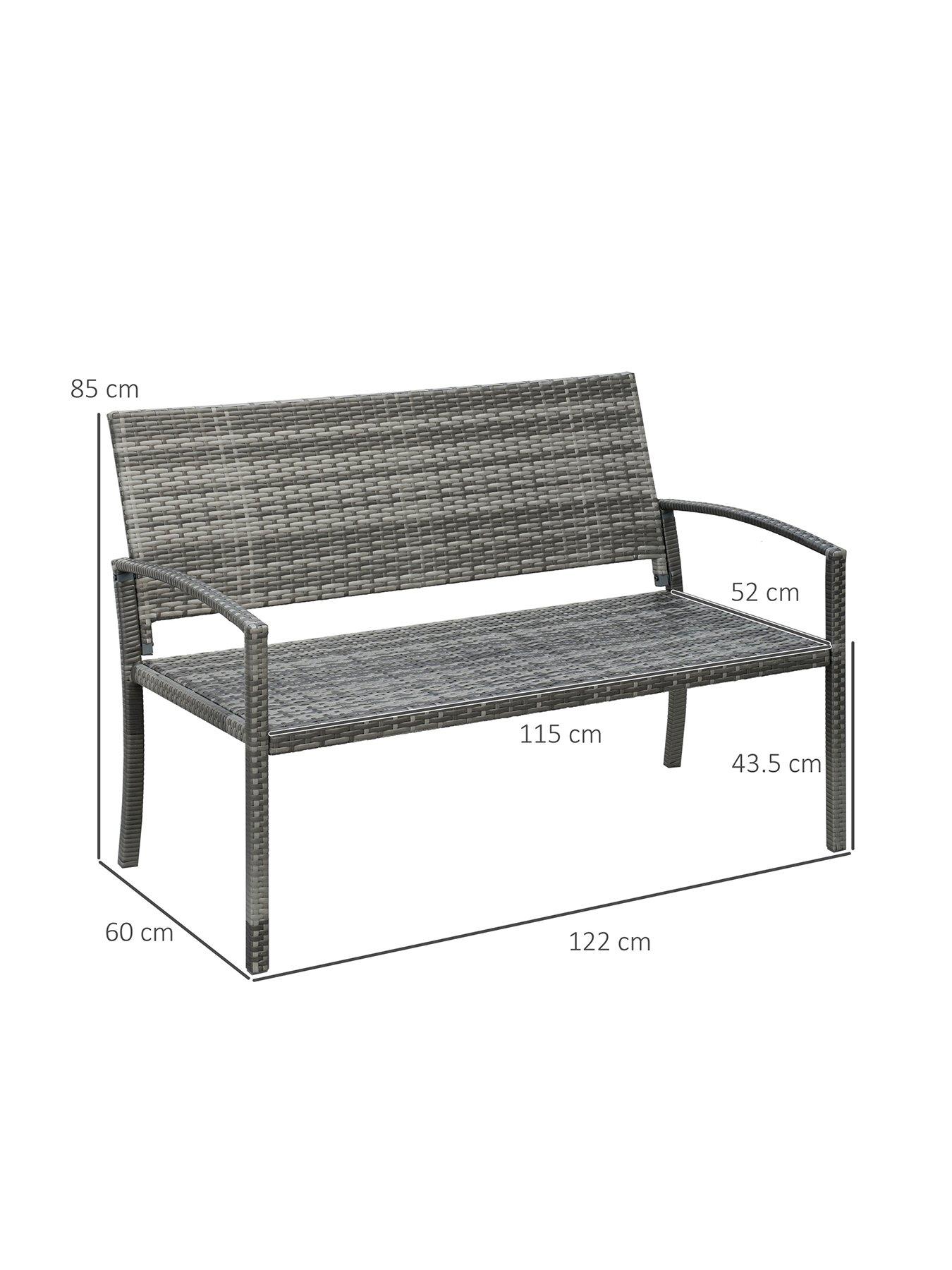 Image 3 of 7 of OutSunny Outsunny Patio Rattan 2 Seater Garden Bench Grey