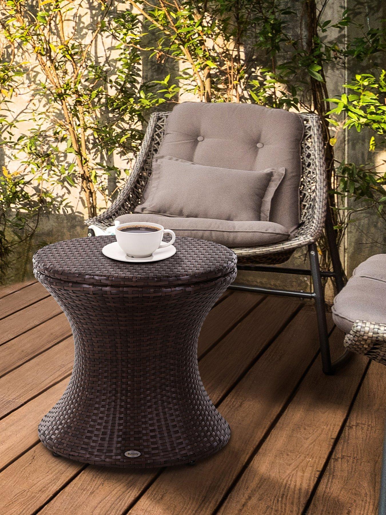 undefined Outsunny PE Rattan Ice Bucket Table, Brown