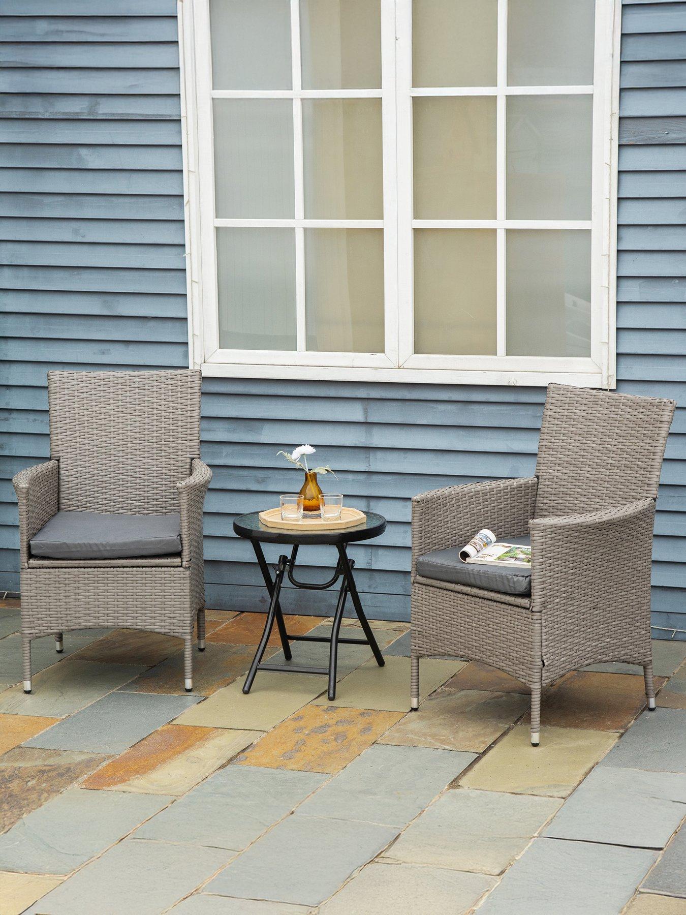 Image 1 of 7 of OutSunny Outsunny 2 PC Outdoor Rattan Armchair Dining Chair with cushions Grey