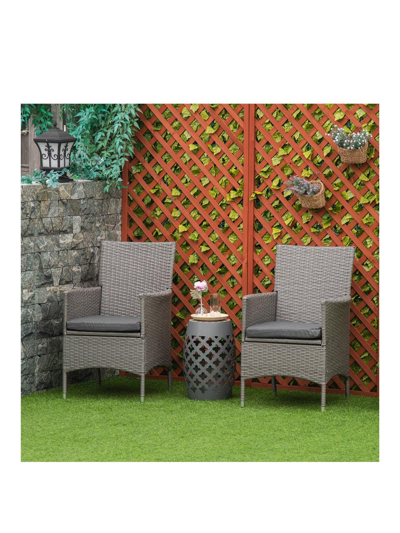 Image 2 of 7 of OutSunny Outsunny 2 PC Outdoor Rattan Armchair Dining Chair with cushions Grey
