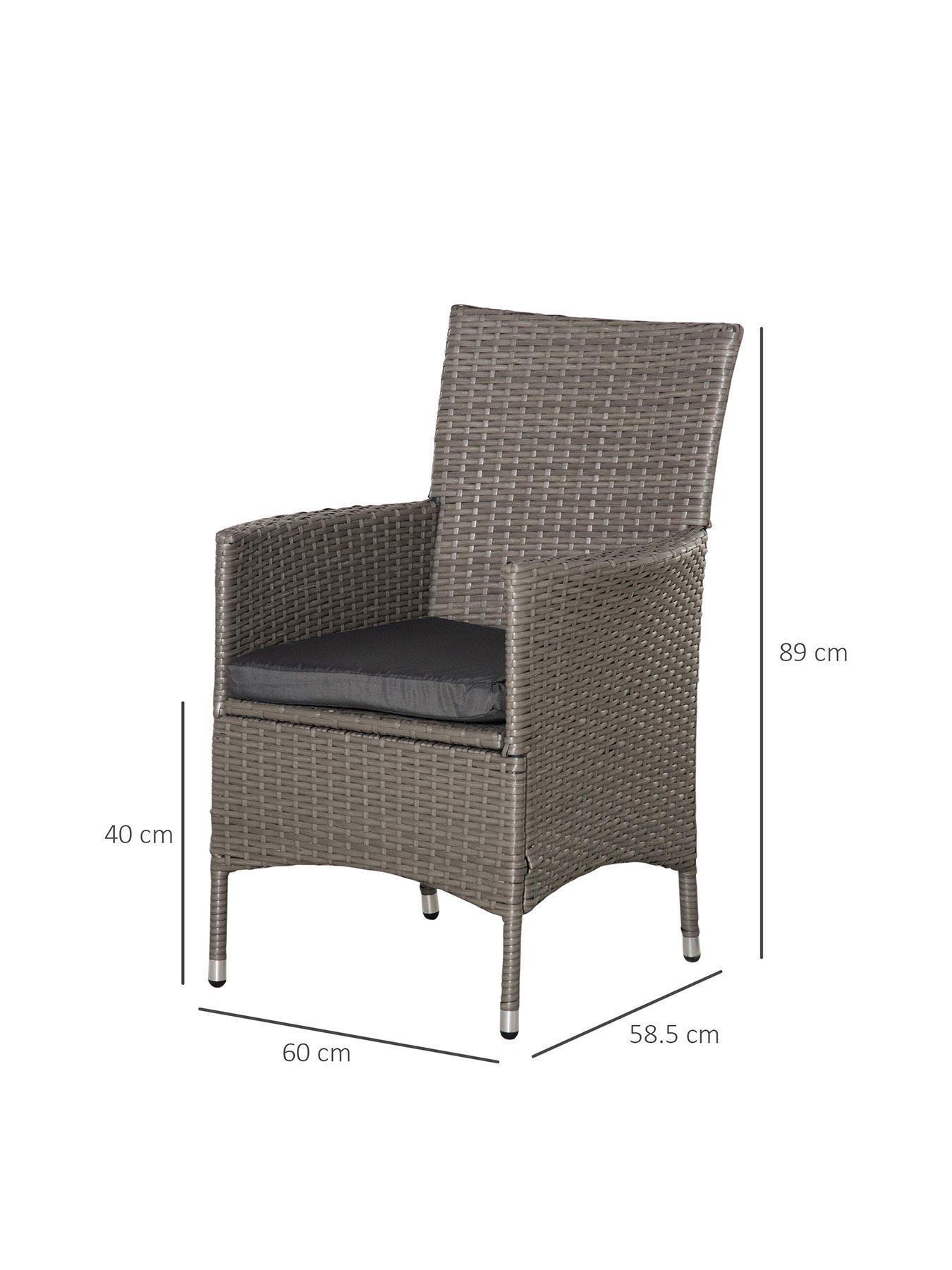 Image 3 of 7 of OutSunny Outsunny 2 PC Outdoor Rattan Armchair Dining Chair with cushions Grey
