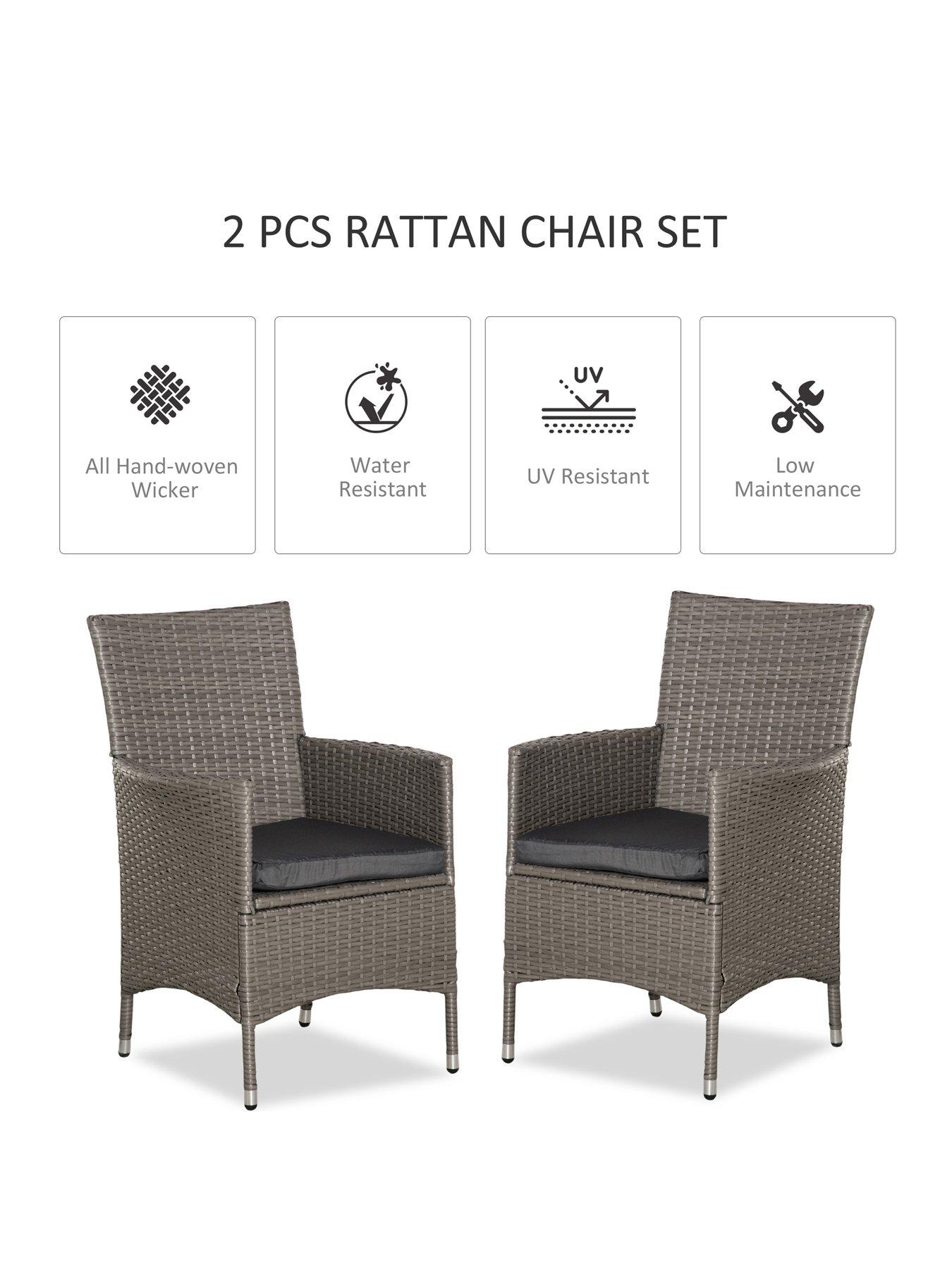 Image 4 of 7 of OutSunny Outsunny 2 PC Outdoor Rattan Armchair Dining Chair with cushions Grey