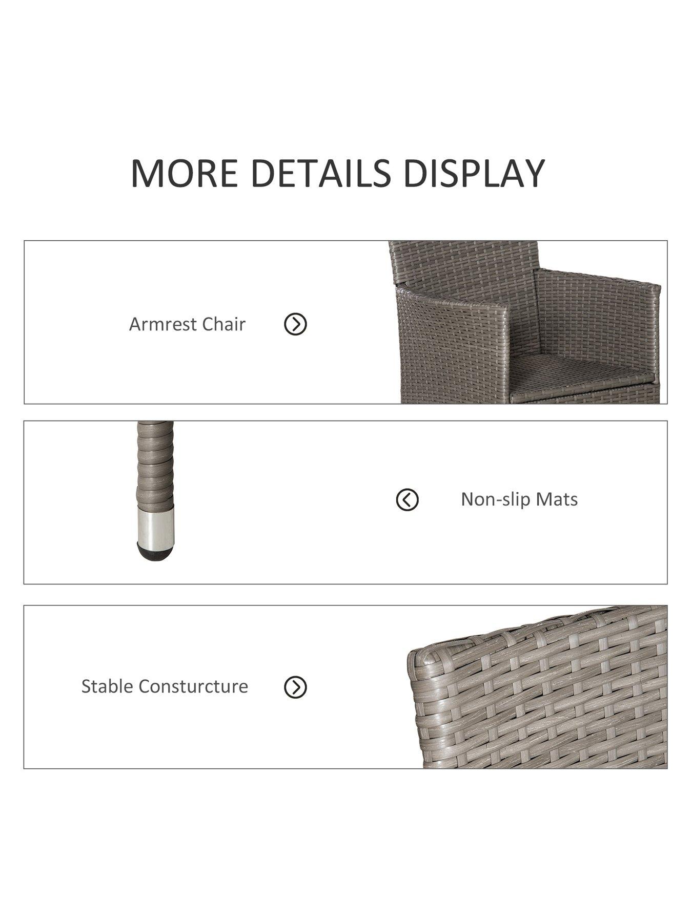 Image 5 of 7 of OutSunny Outsunny 2 PC Outdoor Rattan Armchair Dining Chair with cushions Grey
