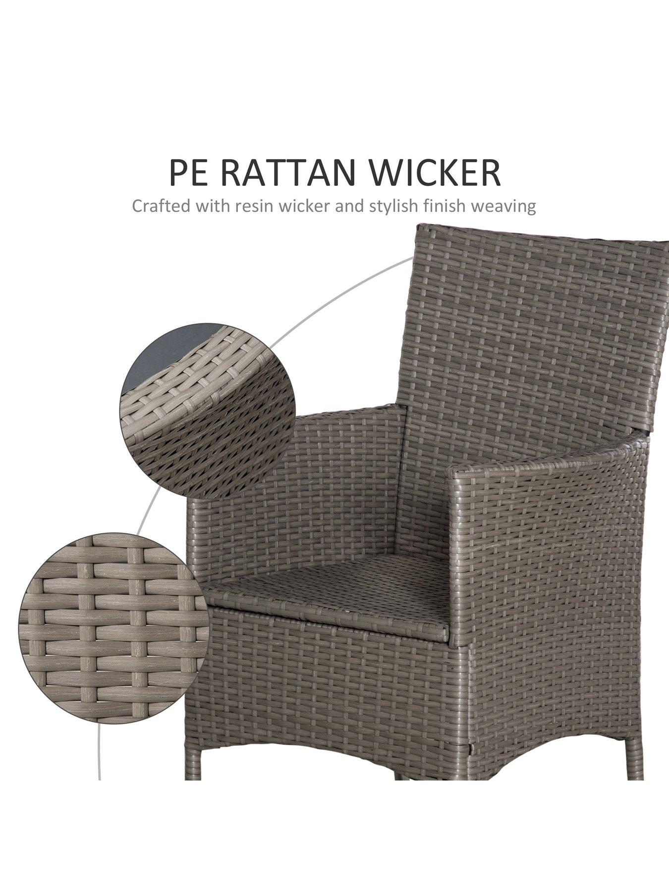 Image 7 of 7 of OutSunny Outsunny 2 PC Outdoor Rattan Armchair Dining Chair with cushions Grey
