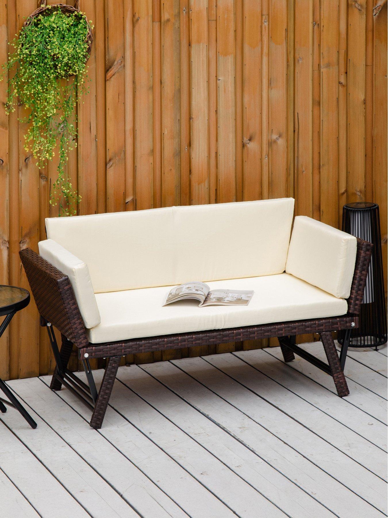 undefined Outsunny 2 Seater Rattan Sofa with Cushions, Brown