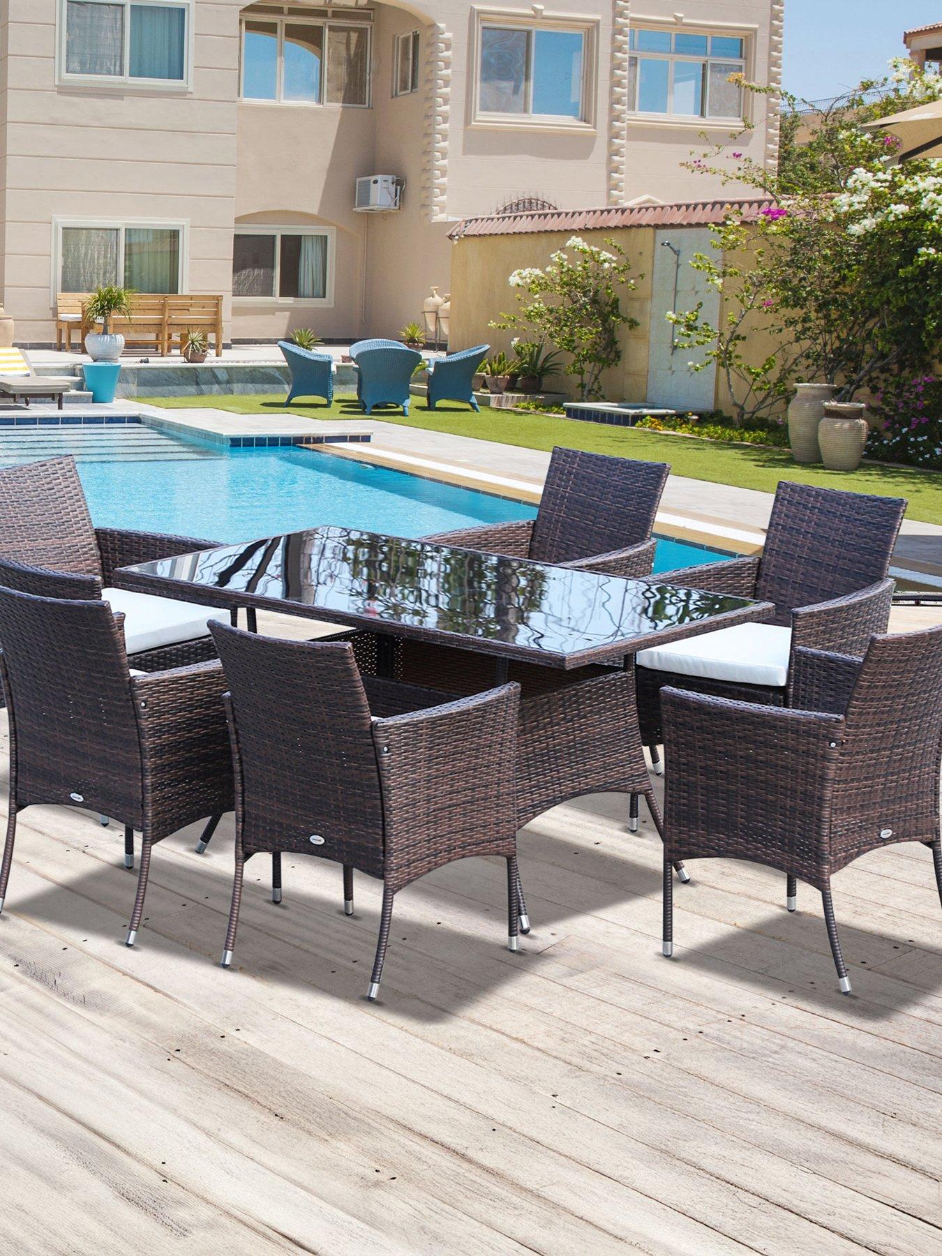 undefined Outsunny Rattan Garden Furniture Dining Set 6-seater Brown