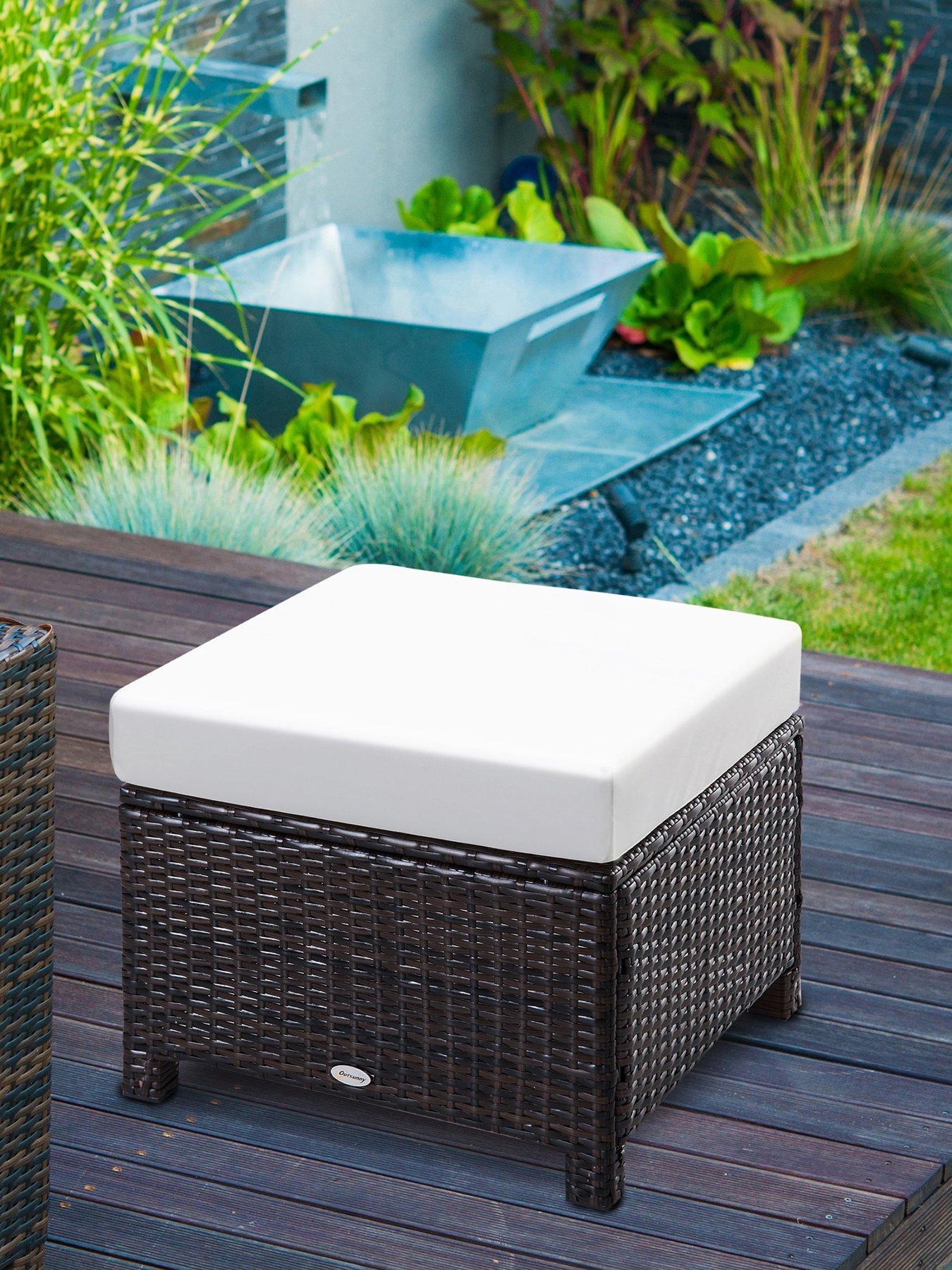 undefined Rattan Footstool Wicker Ottoman with Padded Seat Cushion  50 x 50 x 35 cm, Brown