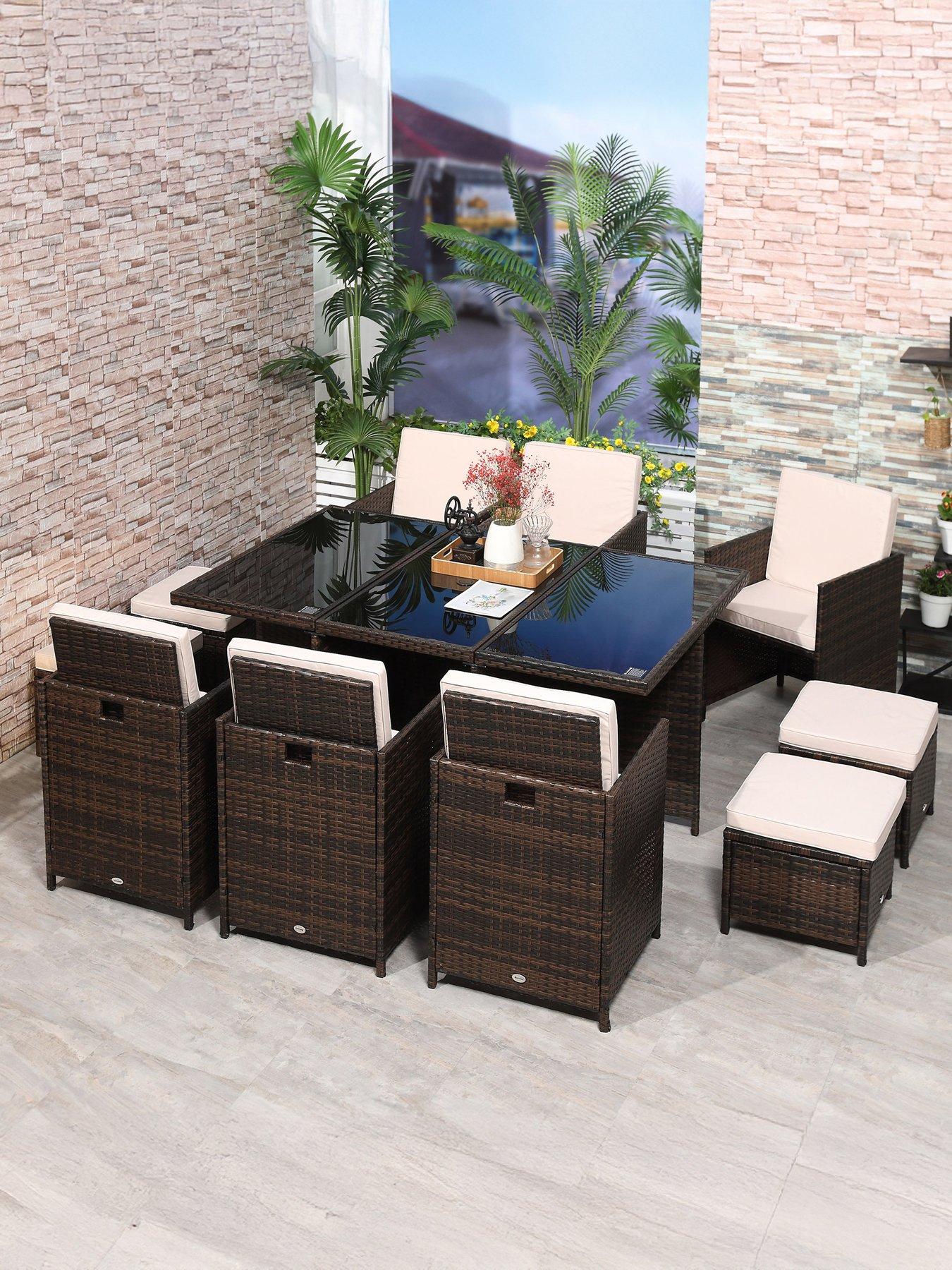 undefined Outsunny 10 Seater Rattan Cube Garden Furniture Set Brown