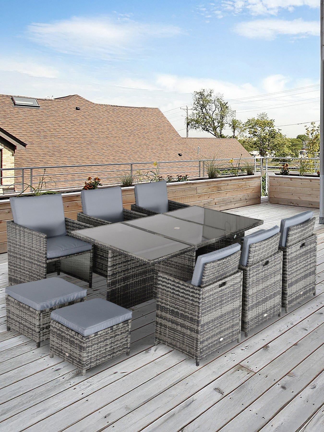 undefined Outsunny 10 Seater Rattan Cube Garden Furniture Set Grey