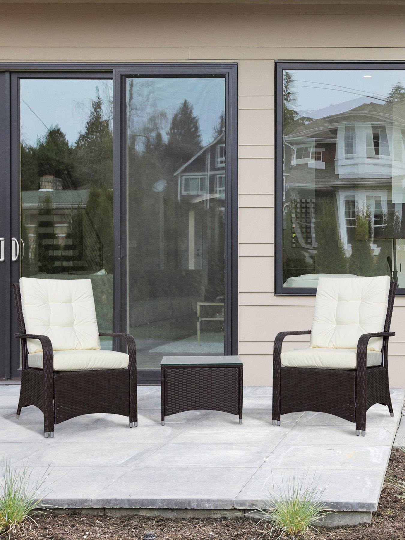 OutSunny Outsunny 3 Pieces Rattan Bistro Set with Furniture Cover,Cream White