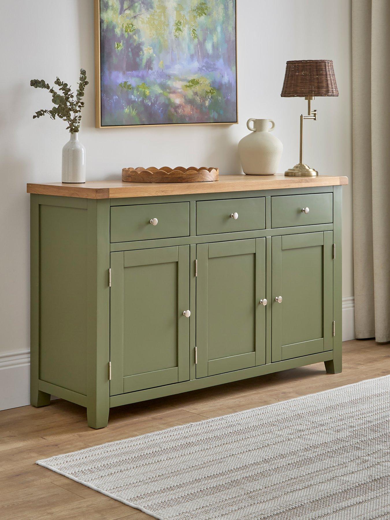 Image 1 of 7 of The Very Collection Hamilton Ready Assembled 3 Door Sideboard&nbsp; &nbsp;Green -&nbsp;contains Solid Wood