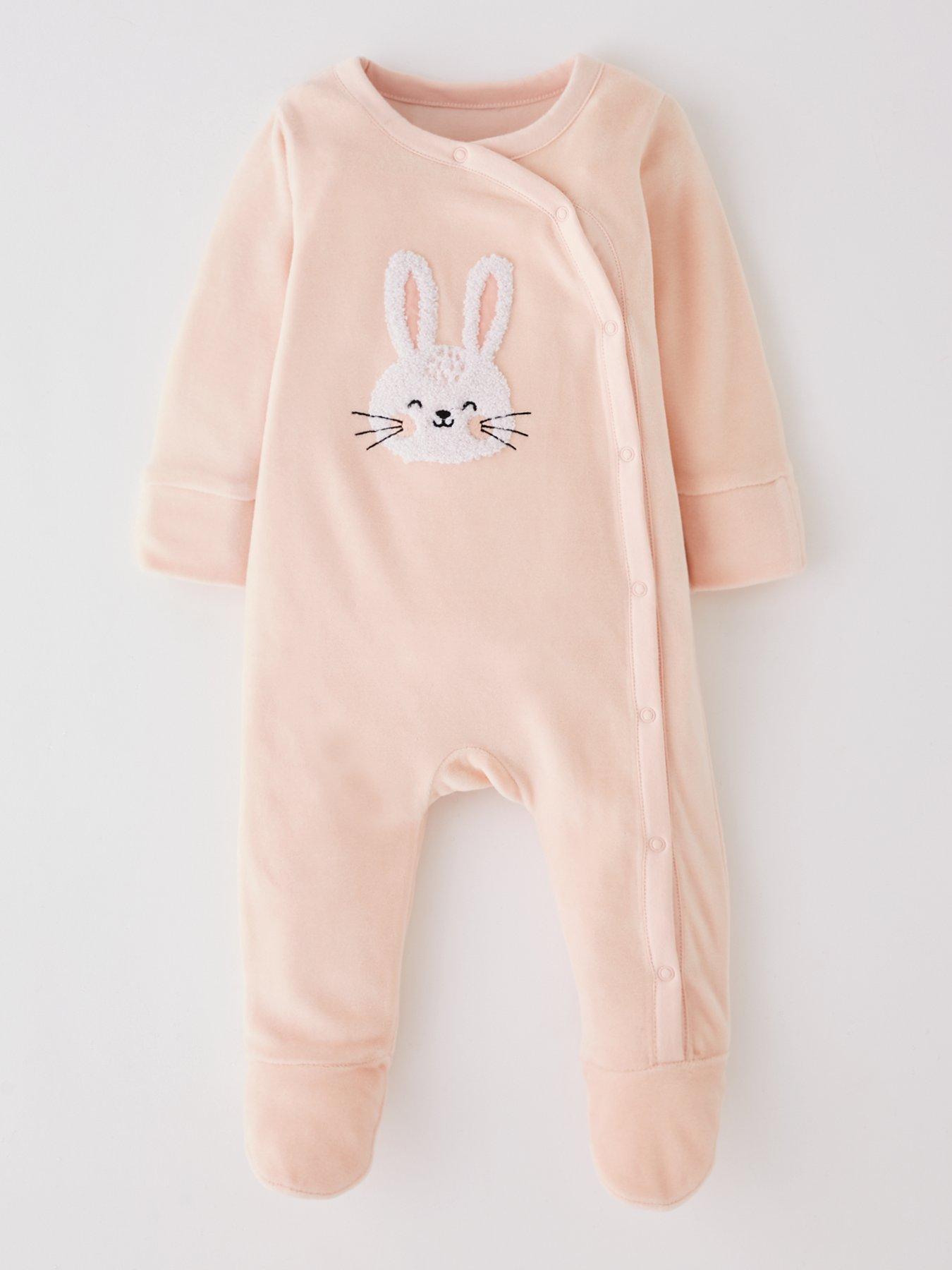 The Very Collection Baby Girls Bunny Velour Sleepsuit - Pink