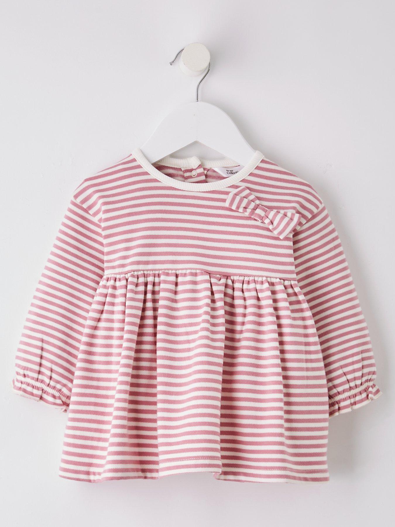 The Very Collection Baby Girls Stripe Sweat Dress - Cream / Pink