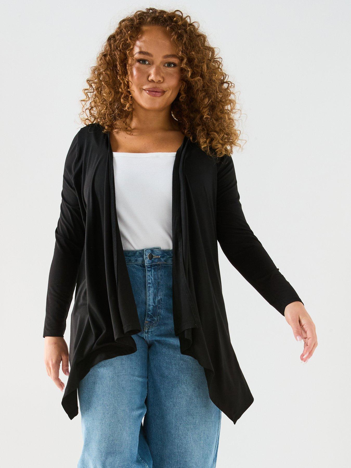 V by Very Curve Stretch Waterfall Cardigan - Black