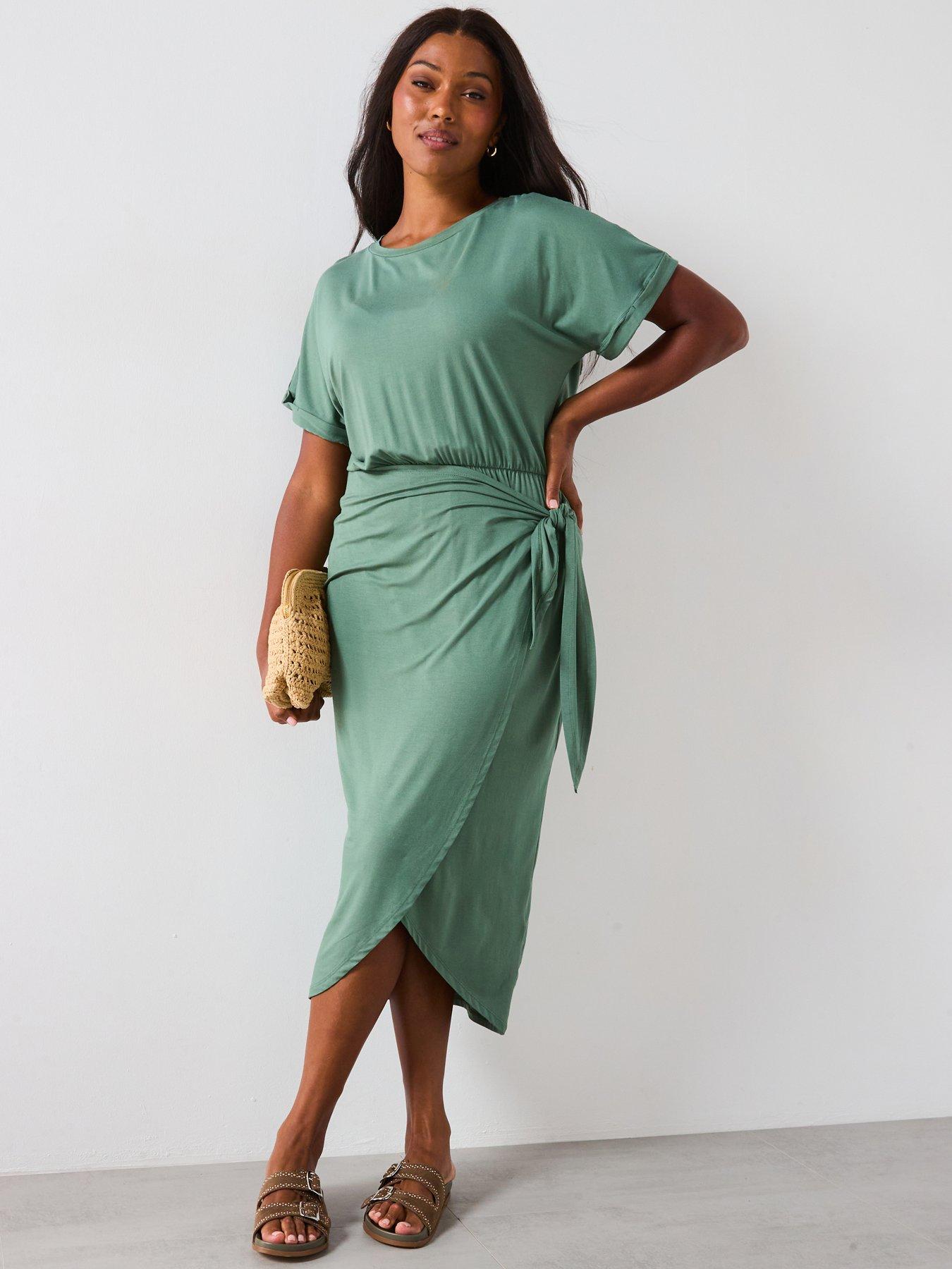 V by Very Curve Wrap Skirt T-Shirt Dress - Green