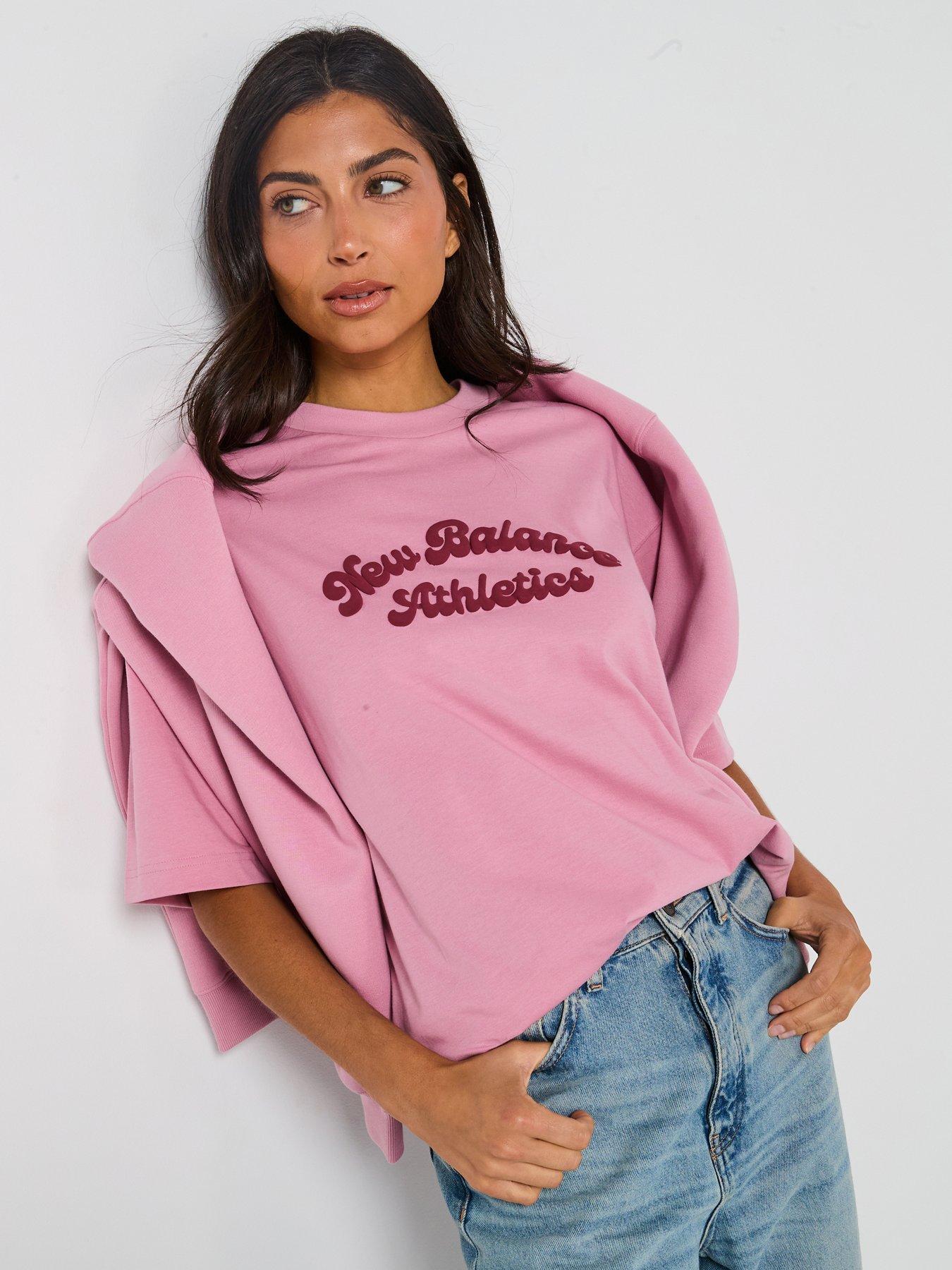 New Balance Womens Linear Heritage Oversized T-Shirt - Pink