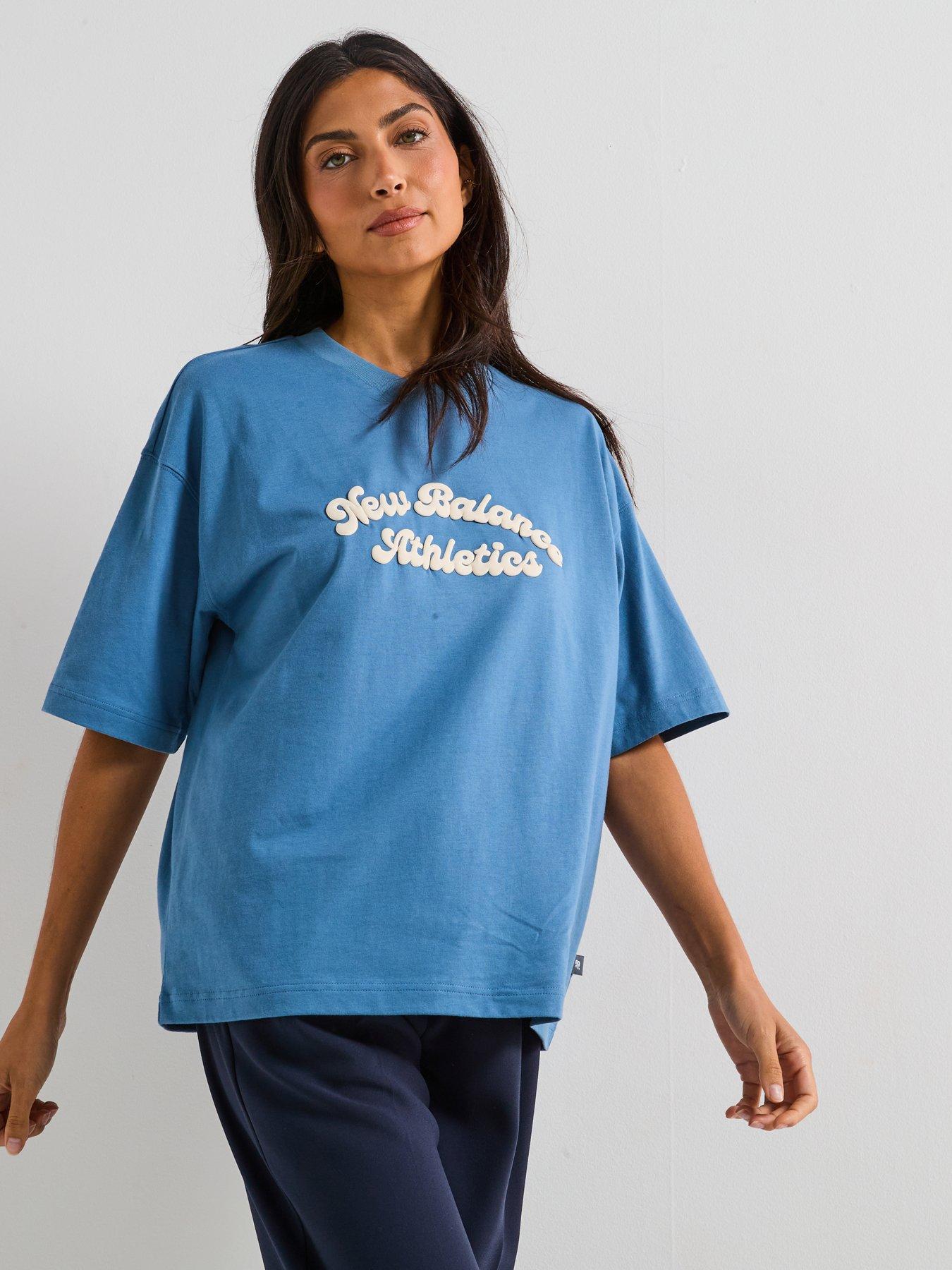 New Balance Womens Linear Heritage Oversized T-Shirt - Blue