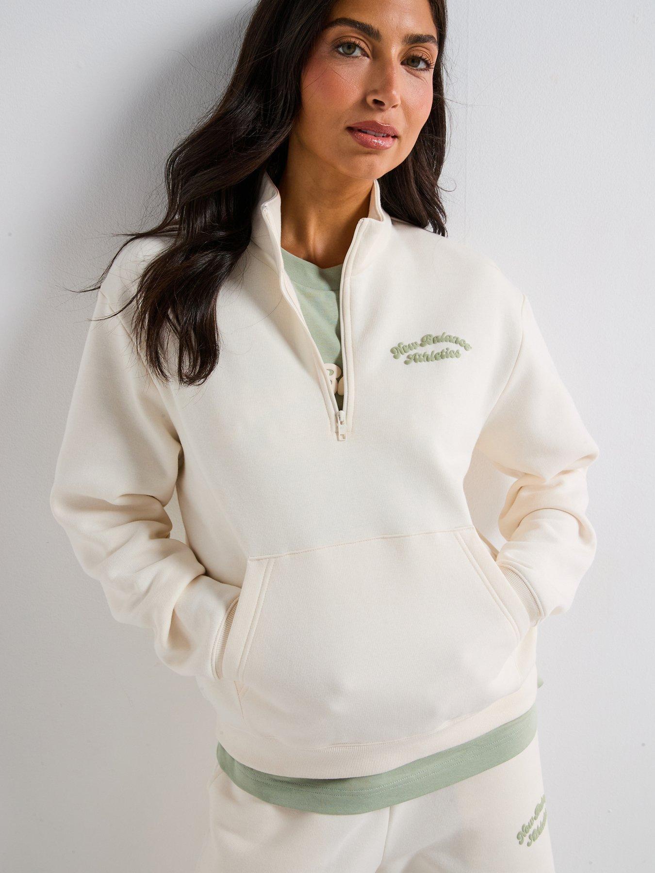 Image 1 of 6 of New Balance Womens Linear Heritage Fleece Half Zip Sweatshirt - Beige