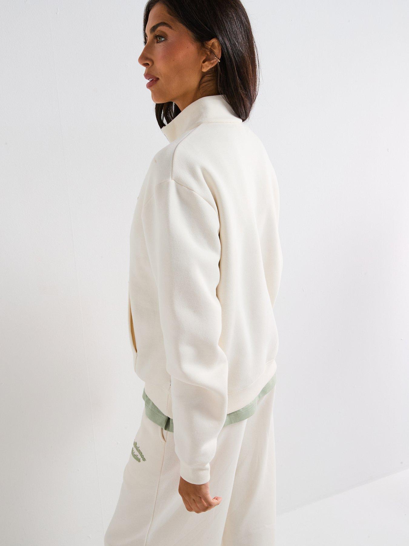 Image 5 of 6 of New Balance Womens Linear Heritage Fleece Half Zip Sweatshirt - Beige