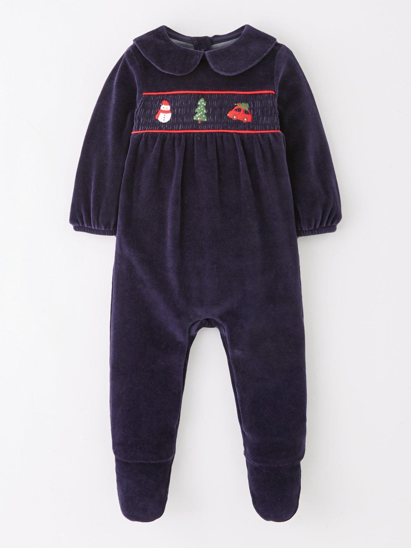 The Very Collection Baby Boys Festive Velour Sleepsuit - Navy