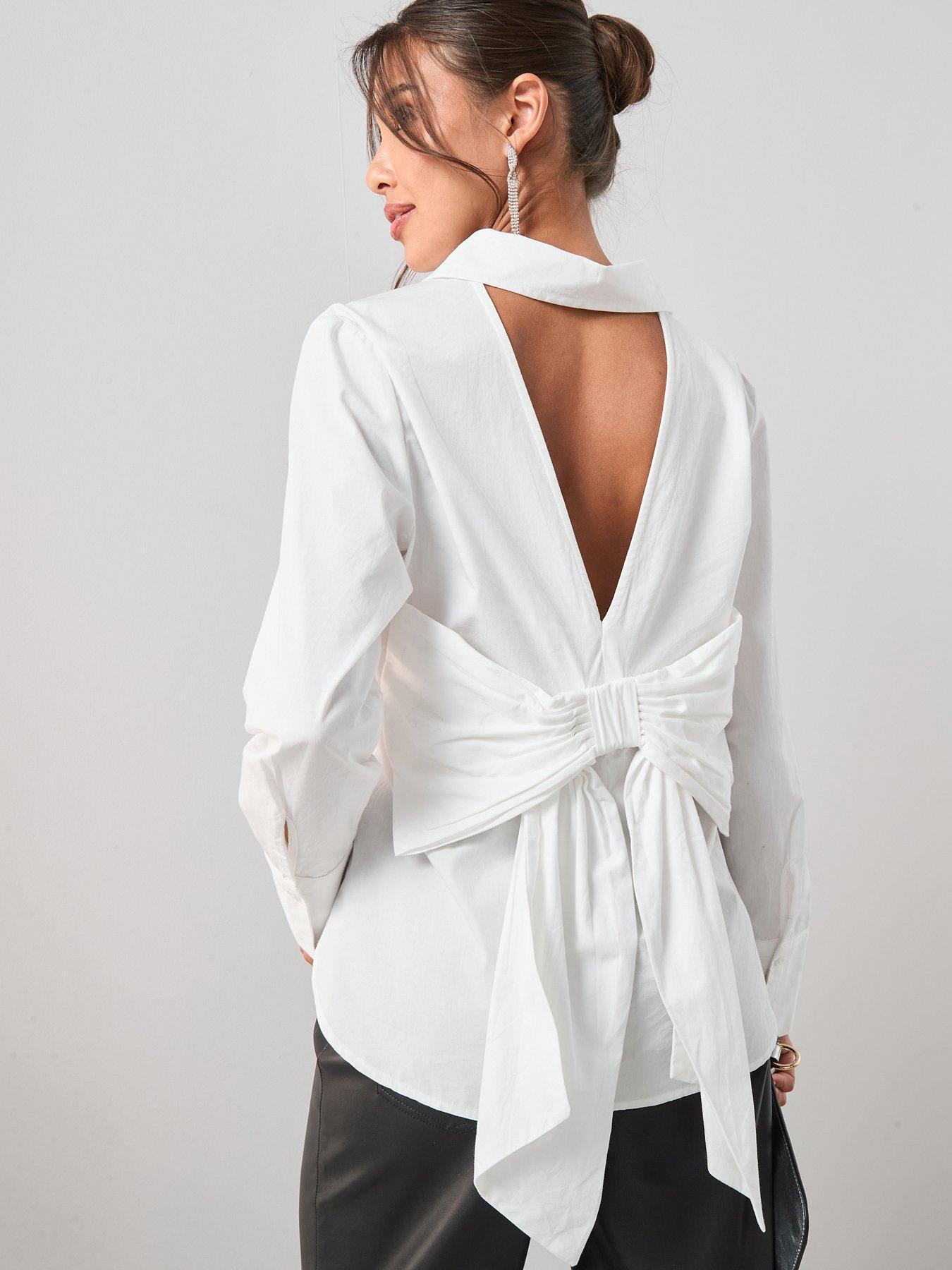 V by Very Bow Detail White Longline Shirt - White