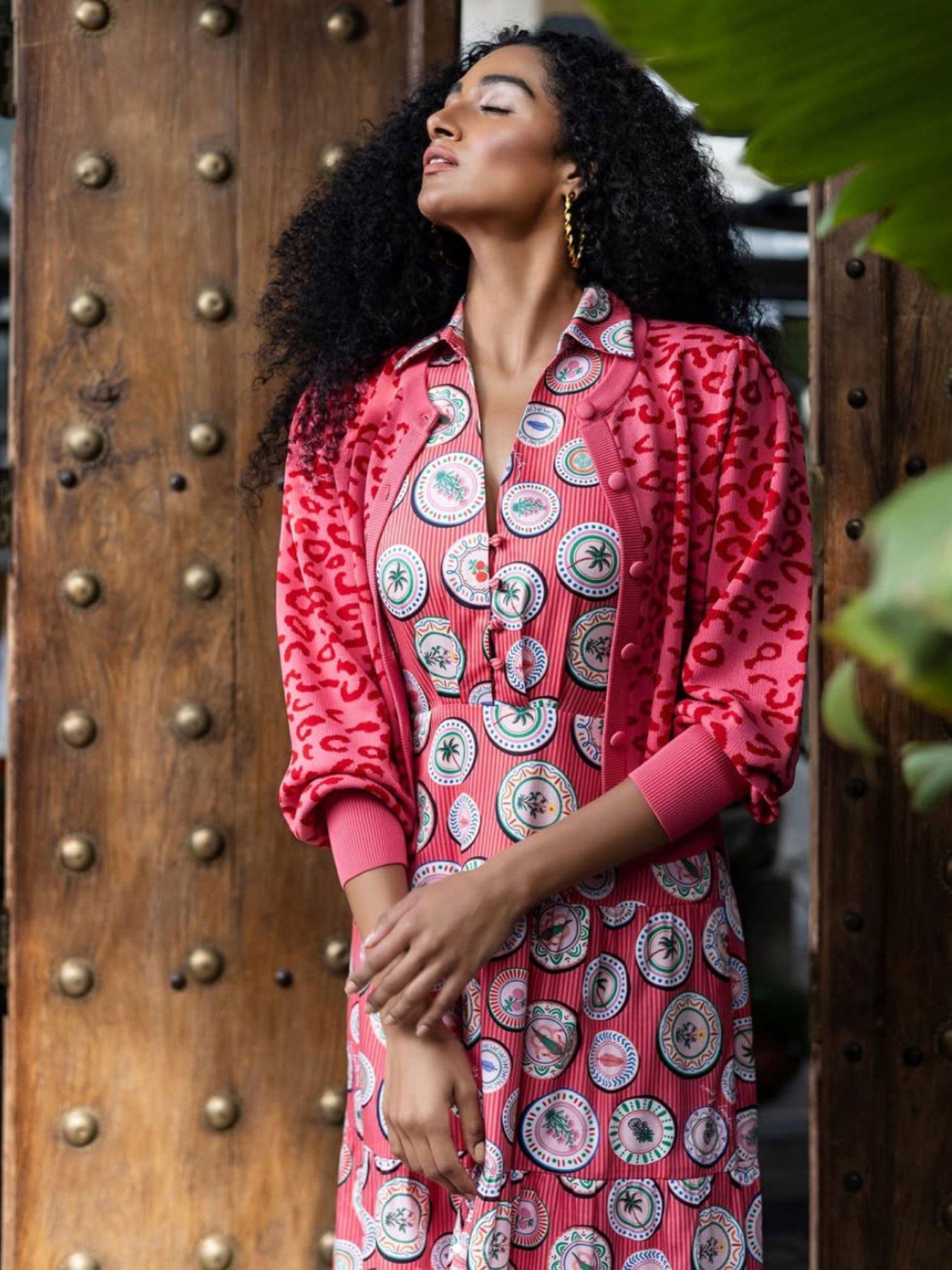 Image 1 of 4 of Emily Lovelock Sherry Leopard Cardigan - Pink
