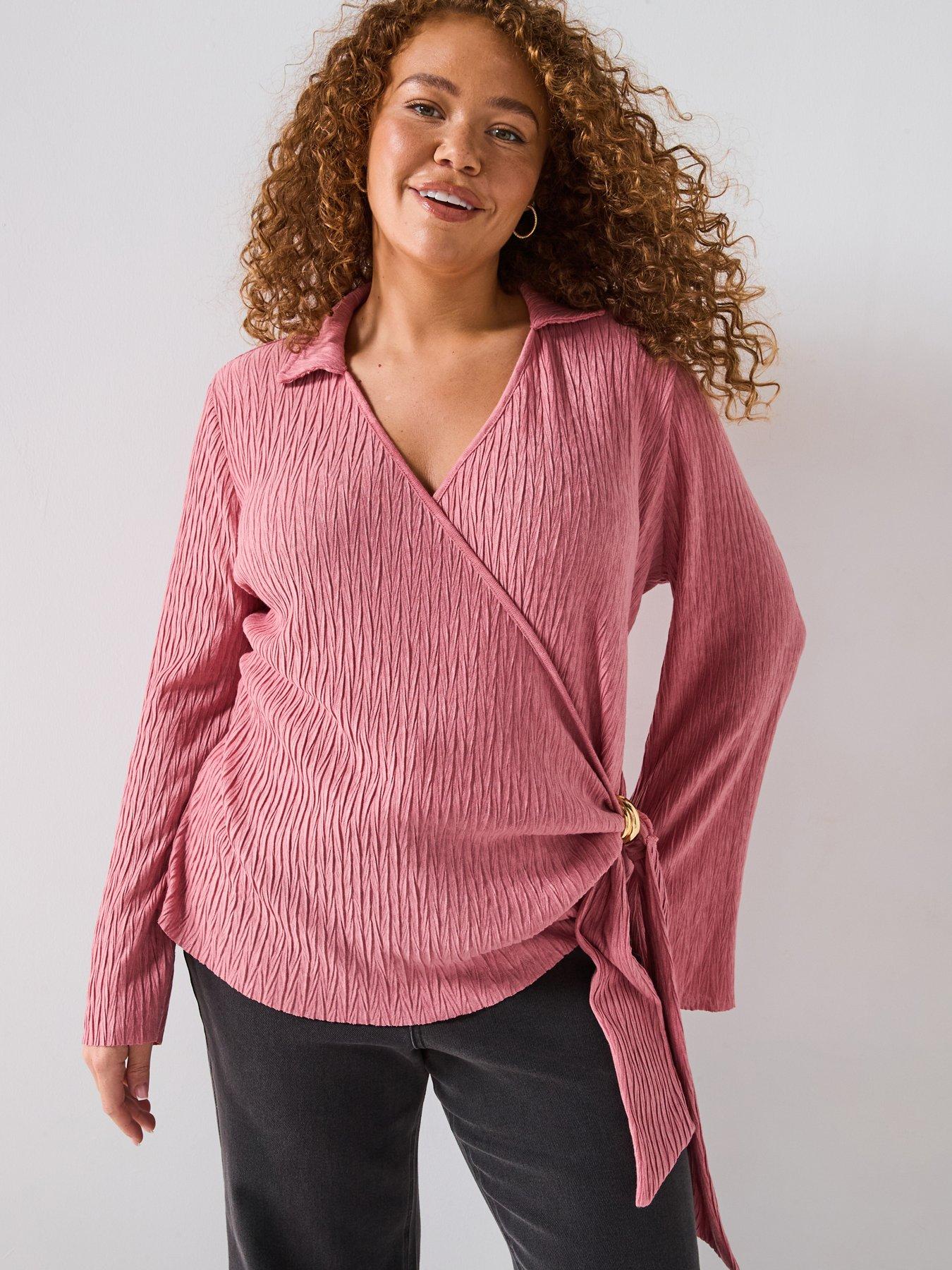 v-by-very-curve-textured-gold-trim-wrap-top-pinkfront