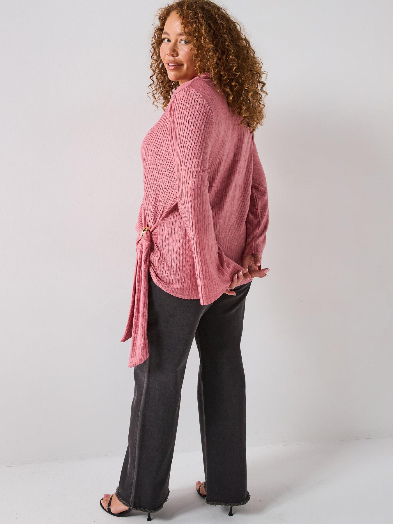 v-by-very-curve-textured-gold-trim-wrap-top-pinkstillFront