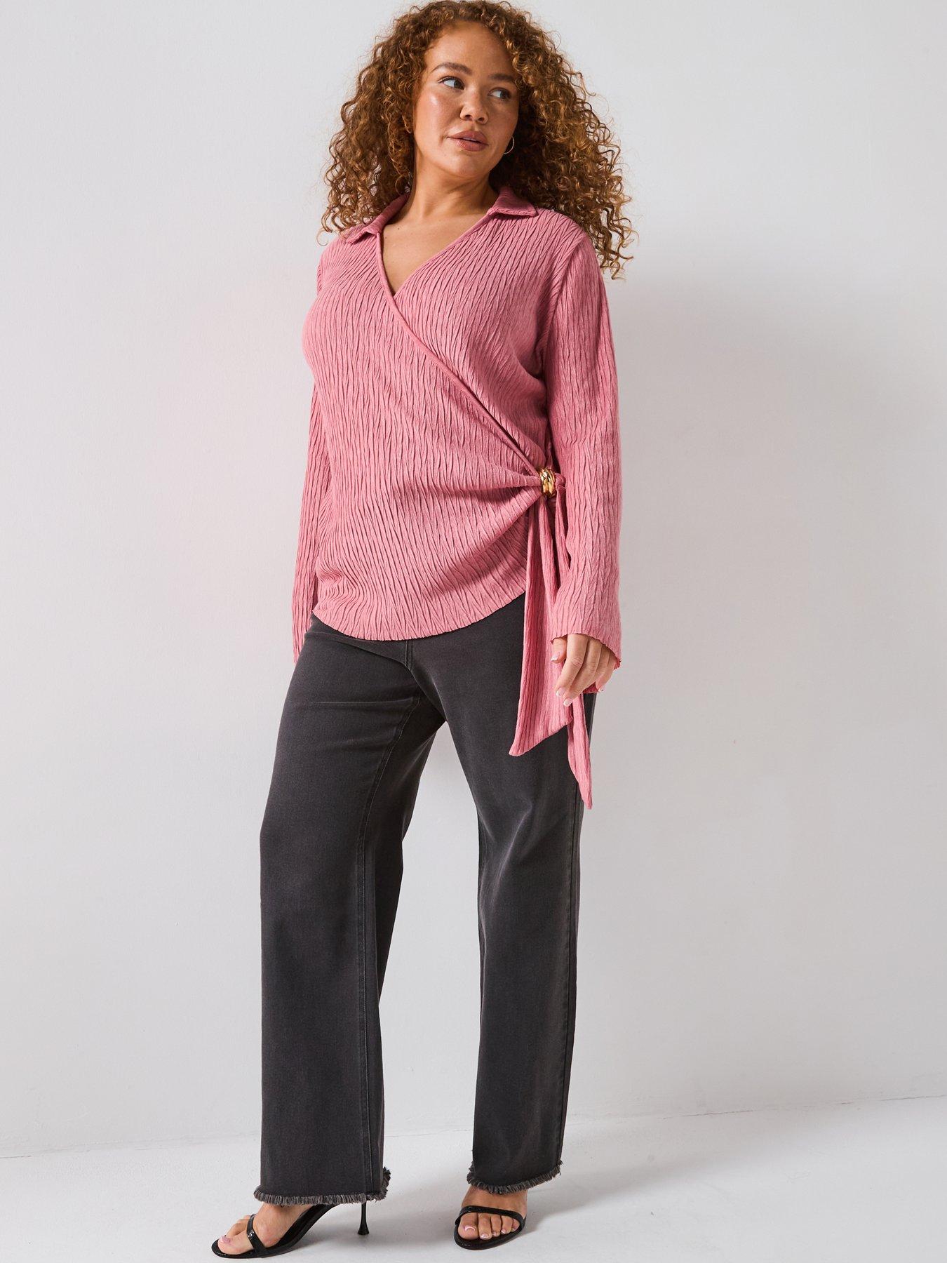 v-by-very-curve-textured-gold-trim-wrap-top-pinkdetail