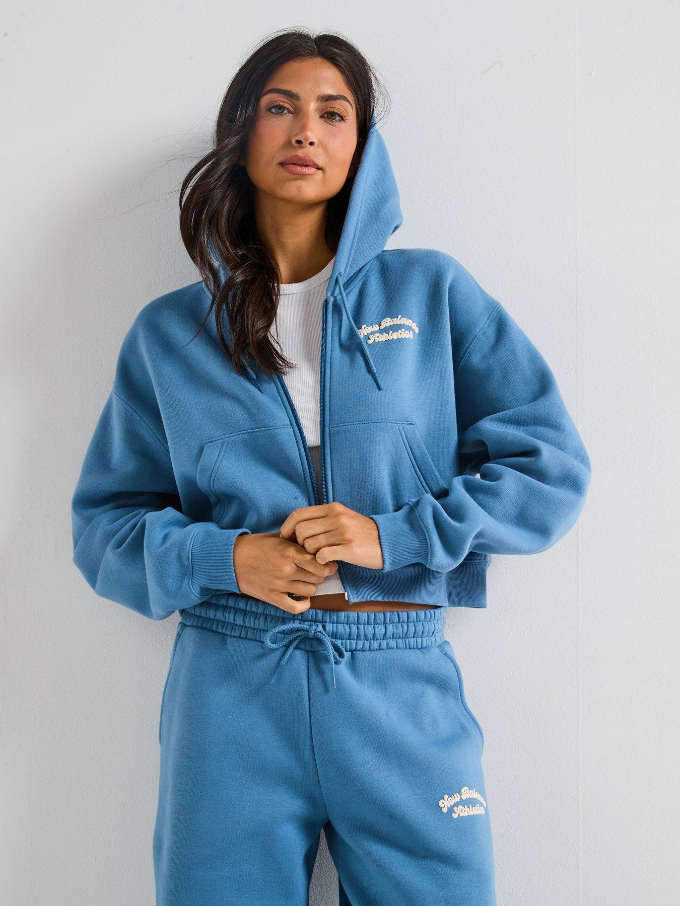 New Balance Womens Linear Heritage Fleece Full Zip Hoodie - Blue
