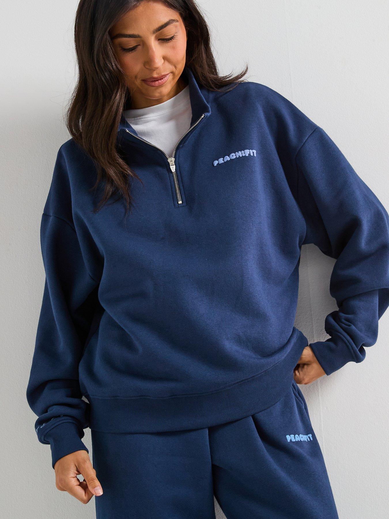 Peach Fit Womens Cozy Season Zip Neck Sweat Top - Navy