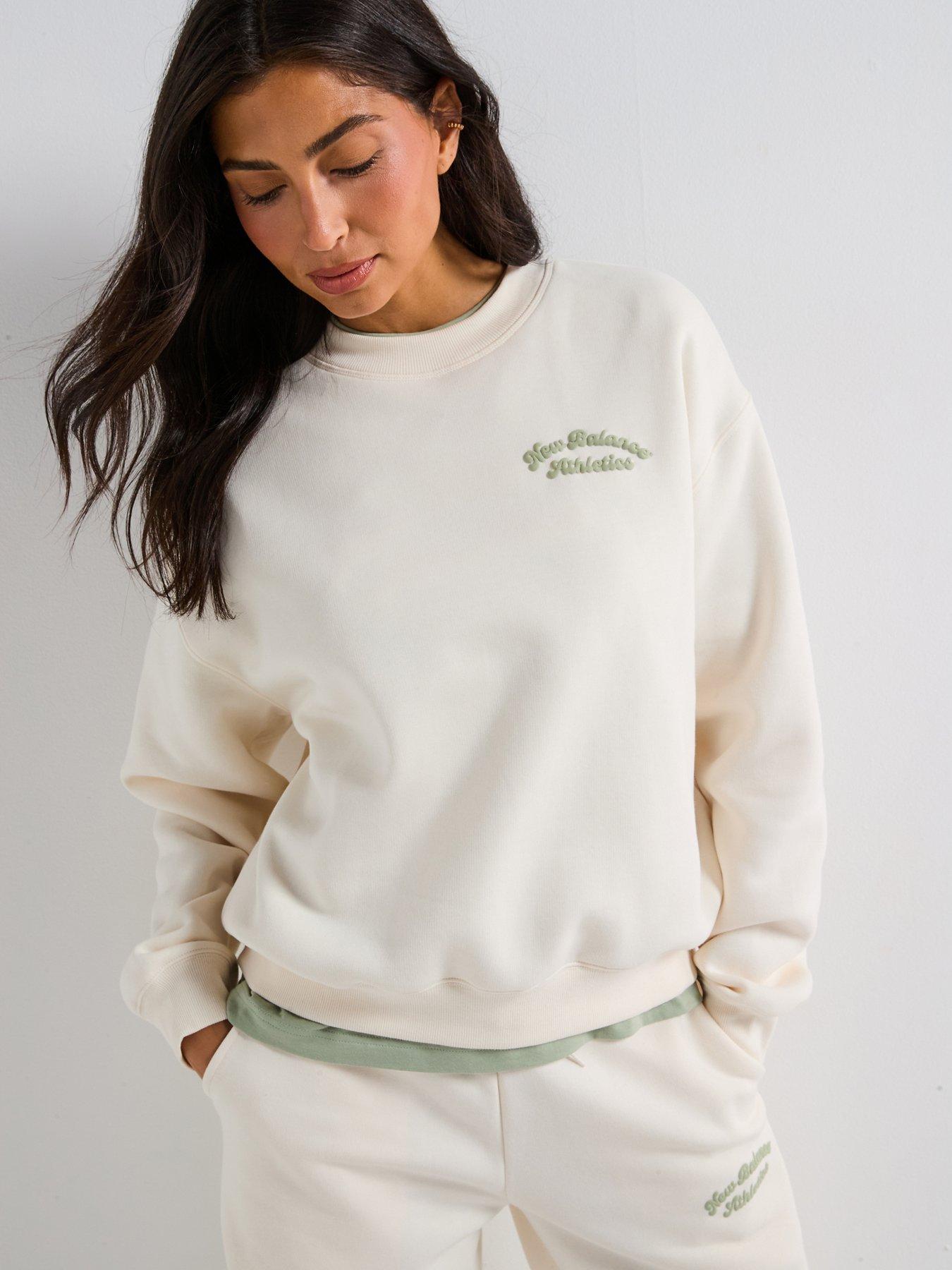 New Balance Womens Linear Heritage Fleece Sweatshirt - Beige