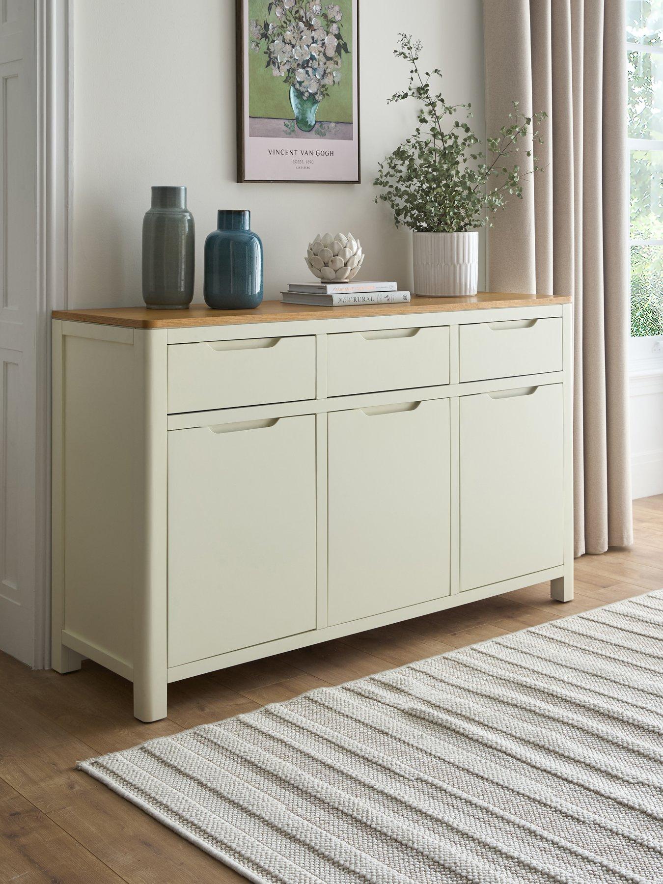 Image 1 of 7 of The Very Collection Saxon Large Ready Assembled&nbsp;Sideboard - Cream/Oak
