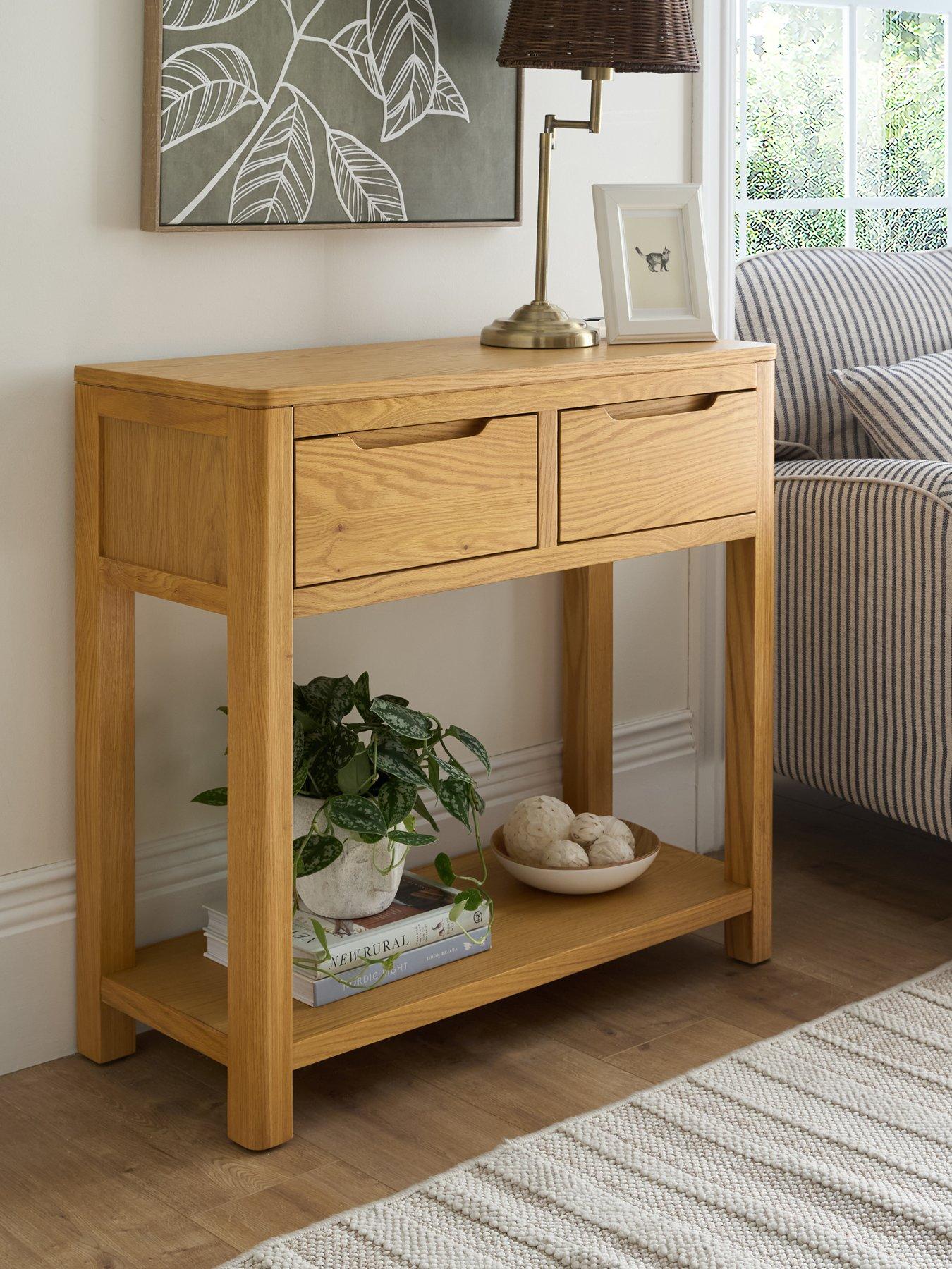 The Very Collection Saxon 2 Drawer Console Table with Shelf - Oak