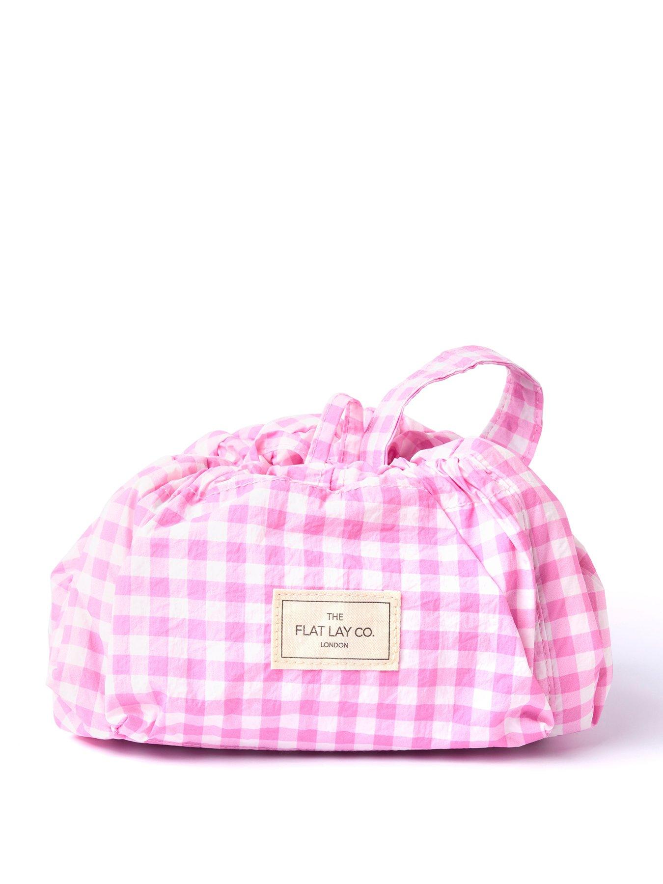 Image 1 of 5 of The Flat Lay Co. Parachute Drawstring Flat Lay Makeup Bag - Pink Gingham