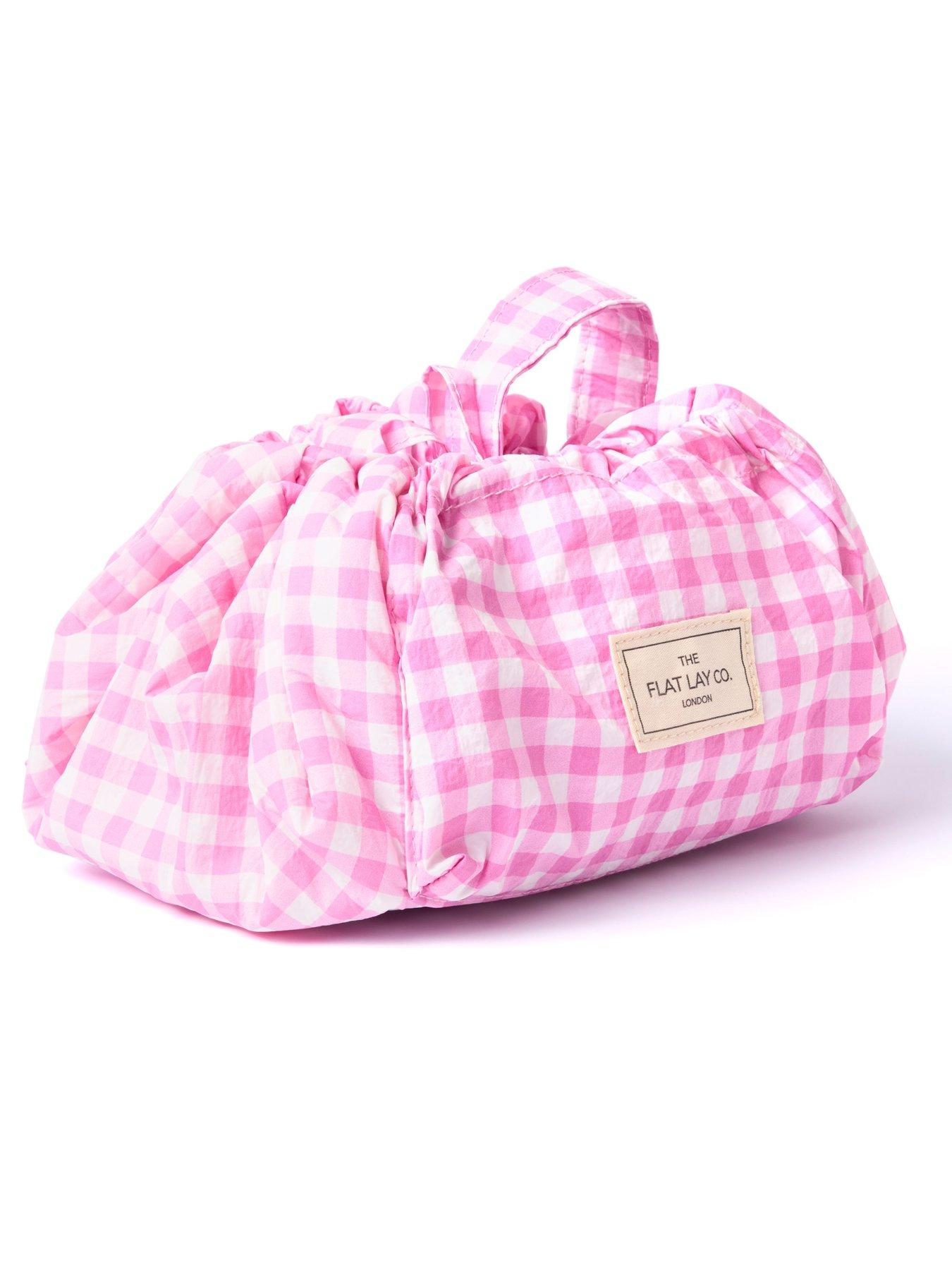 Image 2 of 5 of The Flat Lay Co. Parachute Drawstring Flat Lay Makeup Bag - Pink Gingham